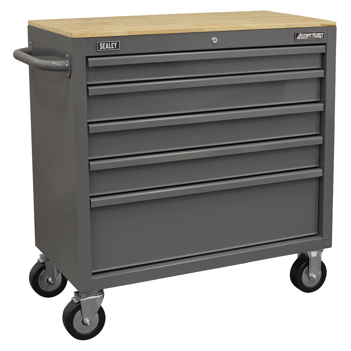 American PRO Mobile Workstation with Wooden Worktop 5 Drawer - Grey APMWS1G