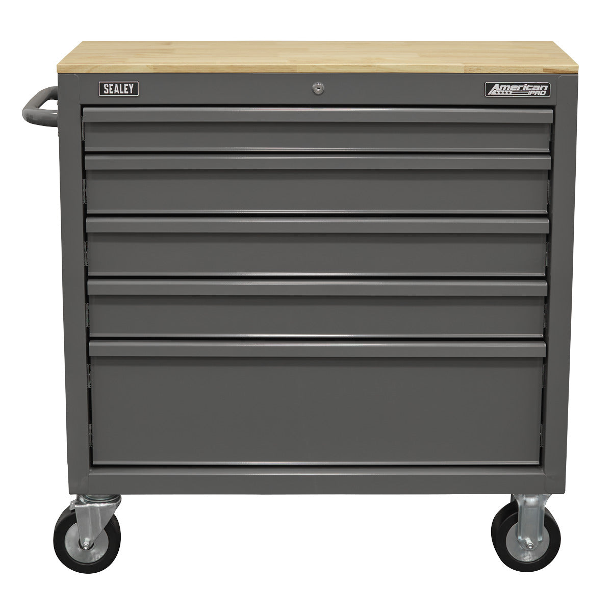 American PRO Mobile Workstation with Wooden Worktop 5 Drawer - Grey APMWS1G