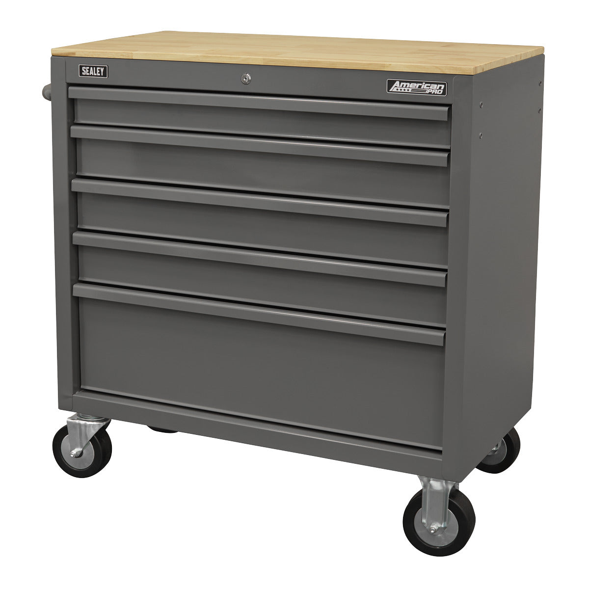 American PRO Mobile Workstation with Wooden Worktop 5 Drawer - Grey APMWS1G
