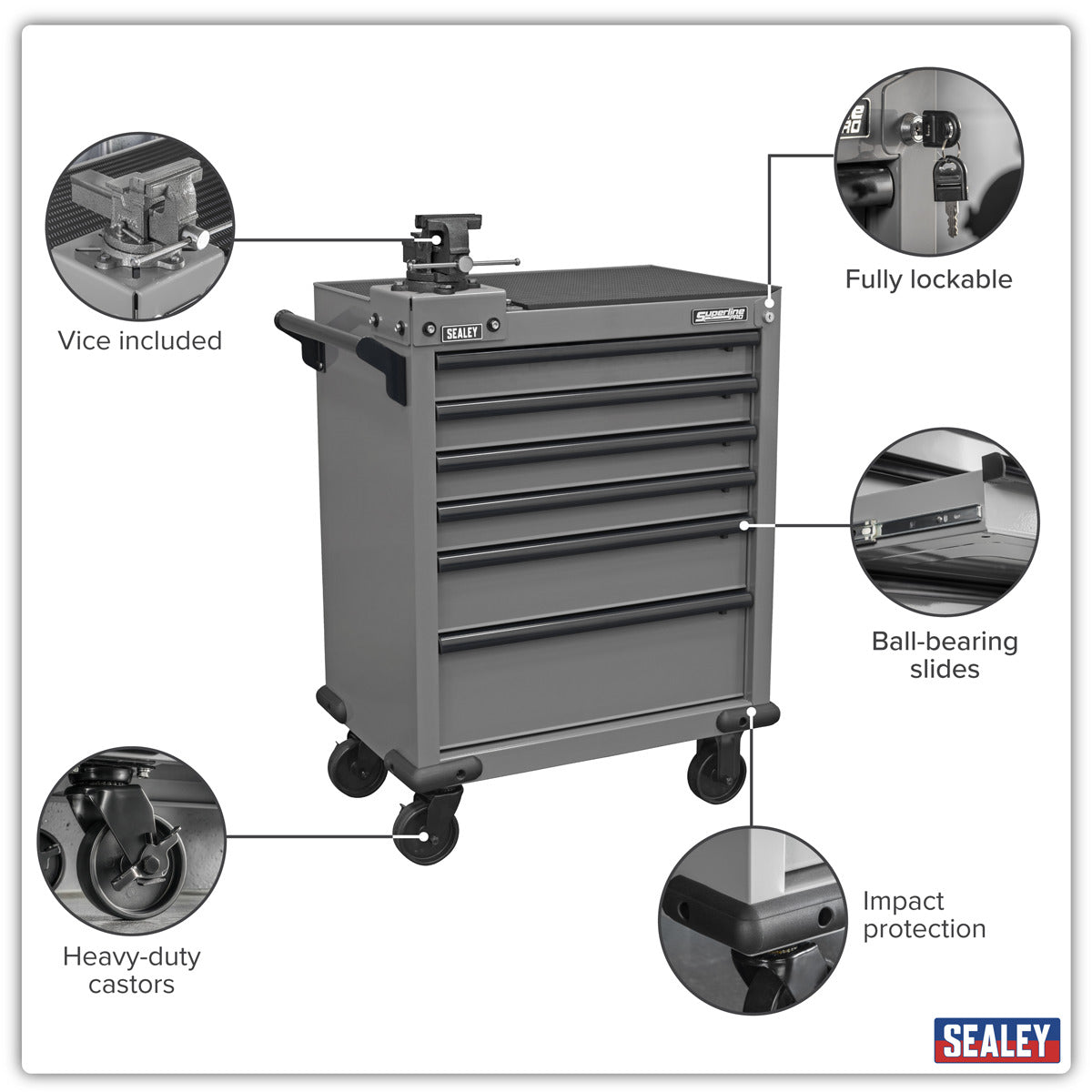 Sealey Superline PRO Rollcab 6 Drawer with SG Swivel Base 100mm Vice APMWS2COMBO