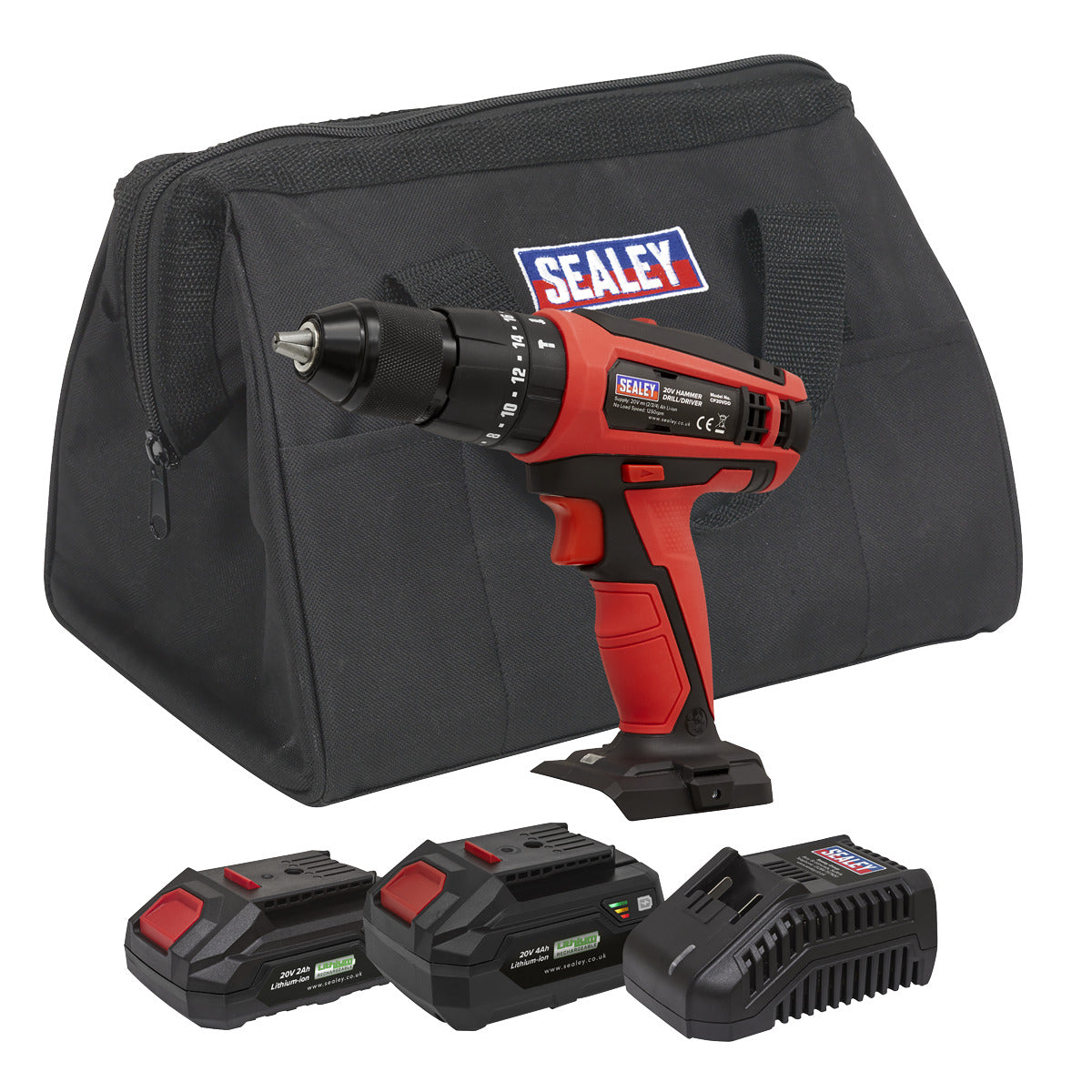 Sealey SV20 Series 13mm Cordless Combi Drill Kit 20V - 2 Batteries & Euro Plug CP20VDDKITEU