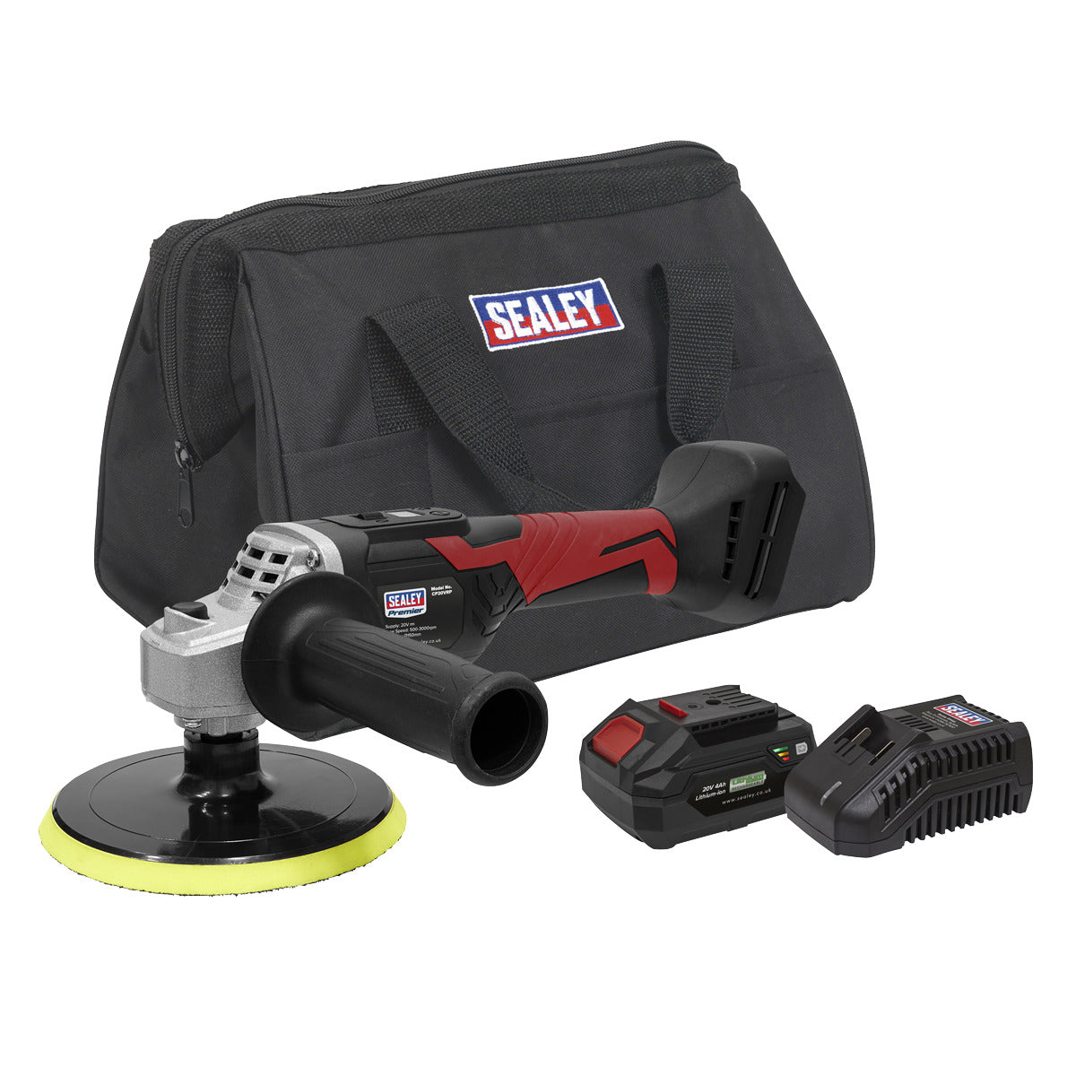 Sealey Premier SV20 Series 150mm Cordless Rotary Polisher 20V 4Ah & Euro Plug CP20VRPKITEU