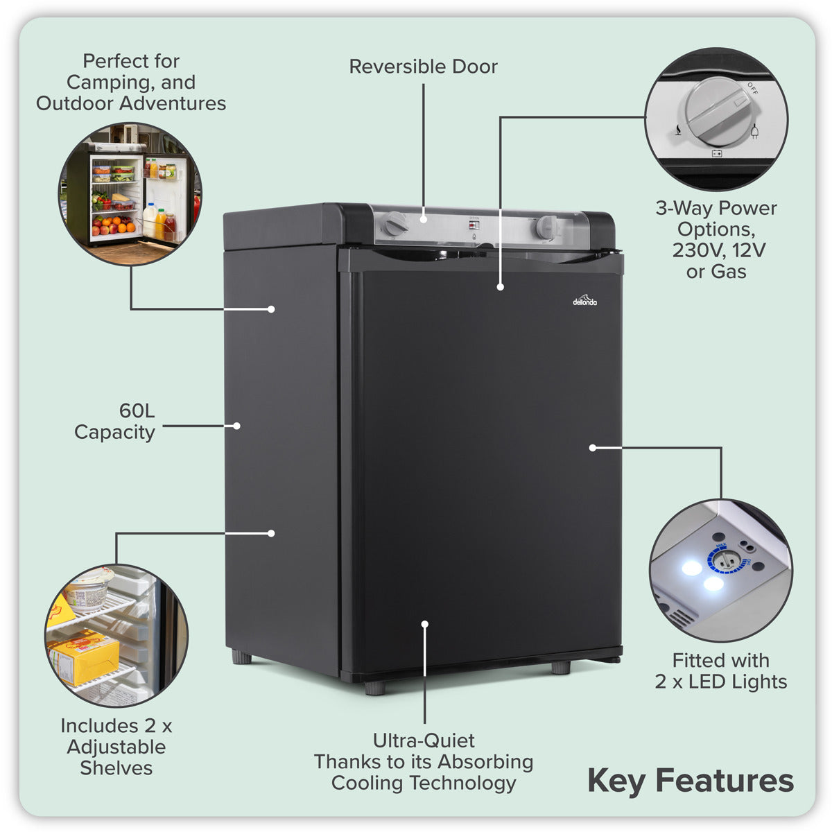 Dellonda 3-Way Fridge 60L DL159