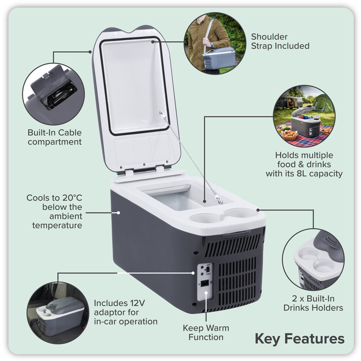 Dellonda 8L Portable Cool Box 12V DL166
