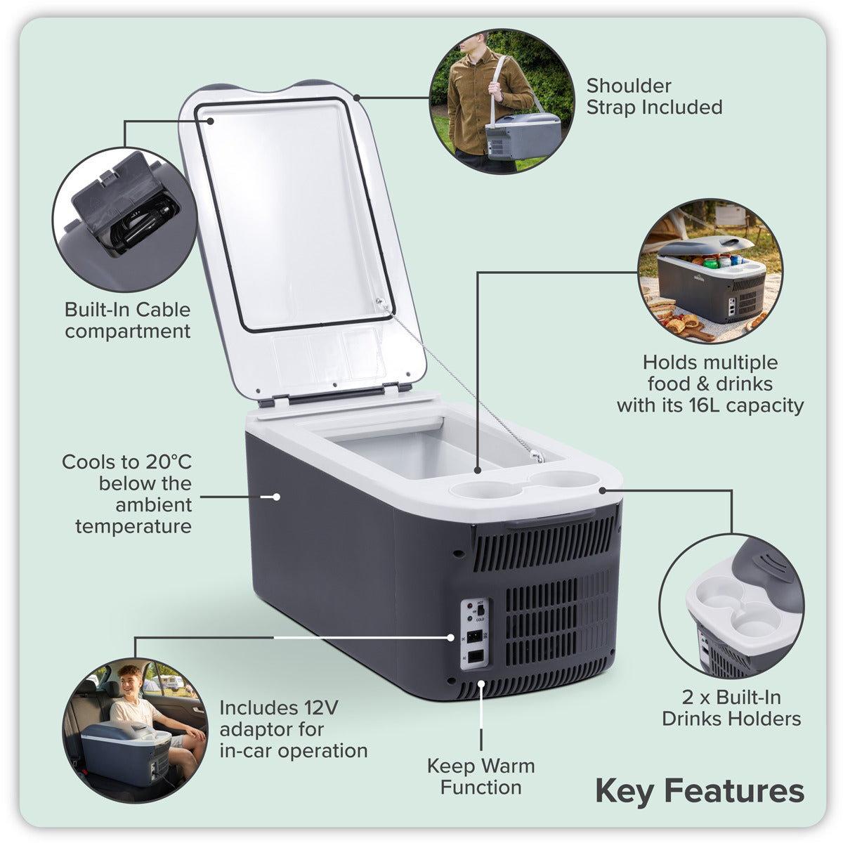 Dellonda 16L Portable Cool Box 12V/230V DL167