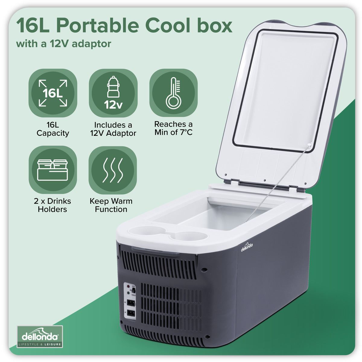Dellonda 16L Portable Cool Box 12V/230V DL167