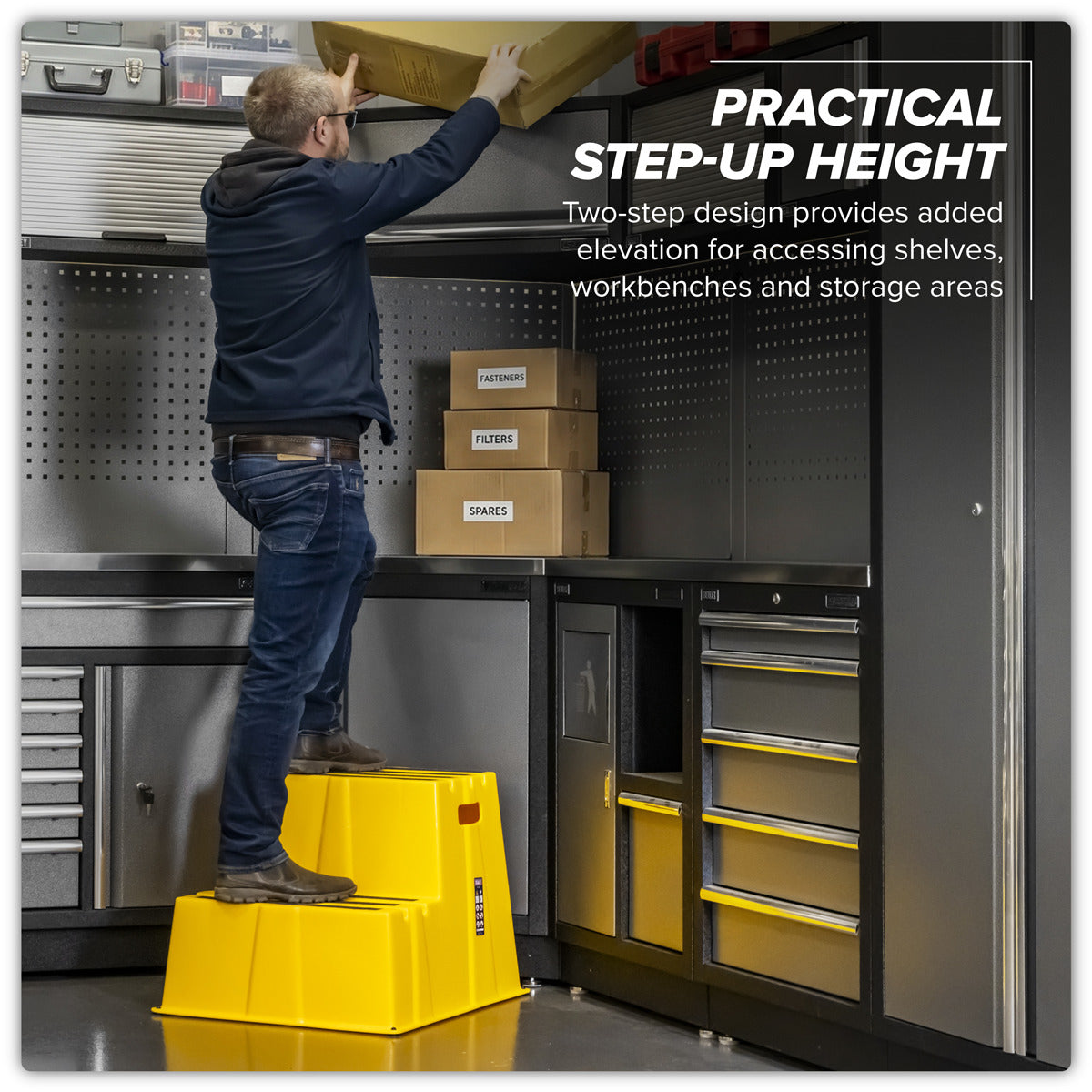 Sealey Heavy-Duty 2-Step Safety Steps with Anti-Slip Treads 150kg Capacity, Yellow - EN 14183 KS6