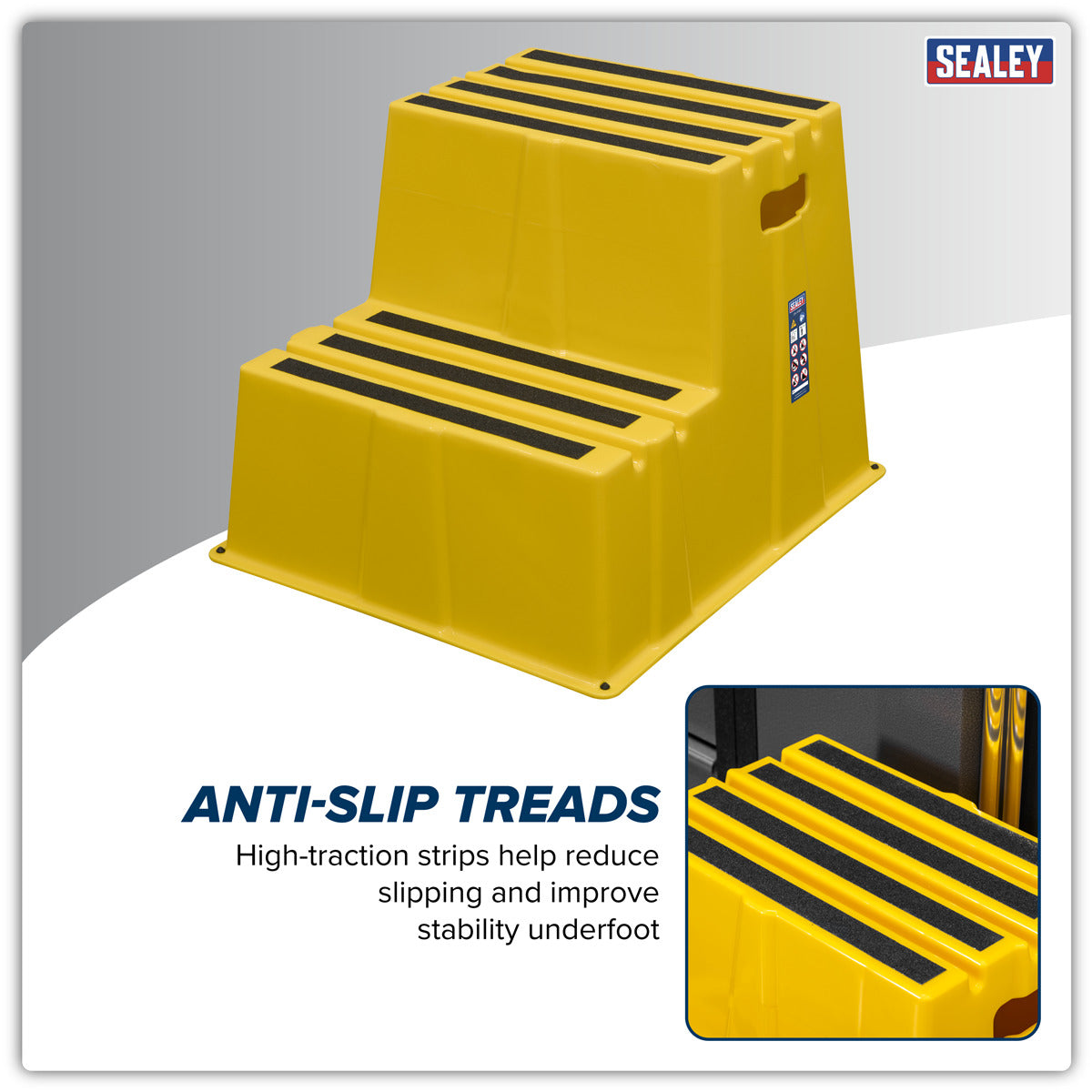 Sealey Heavy-Duty 2-Step Safety Steps with Anti-Slip Treads 150kg Capacity, Yellow - EN 14183 KS6