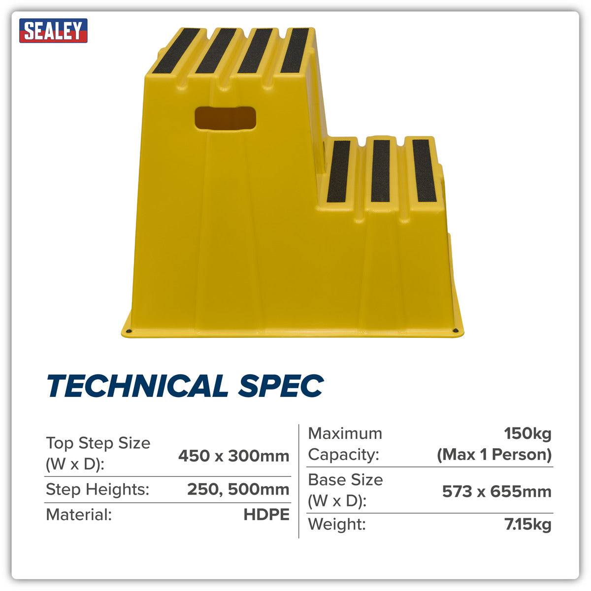 Sealey Heavy-Duty 2-Step Safety Steps with Anti-Slip Treads 150kg Capacity, Yellow - EN 14183 KS6