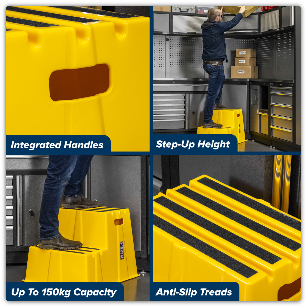 Sealey Heavy-Duty 2-Step Safety Steps with Anti-Slip Treads 150kg Capacity, Yellow - EN 14183 KS6