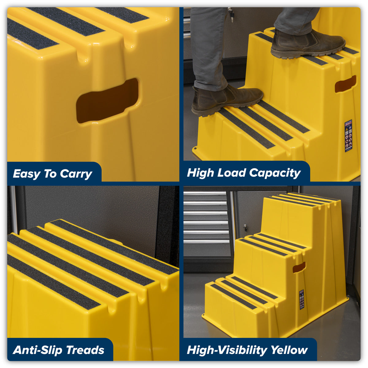 Sealey Heavy-Duty 3-Step Safety Steps with Anti-Slip Treads 150kg Capacity, Yellow - EN 14183 KS7