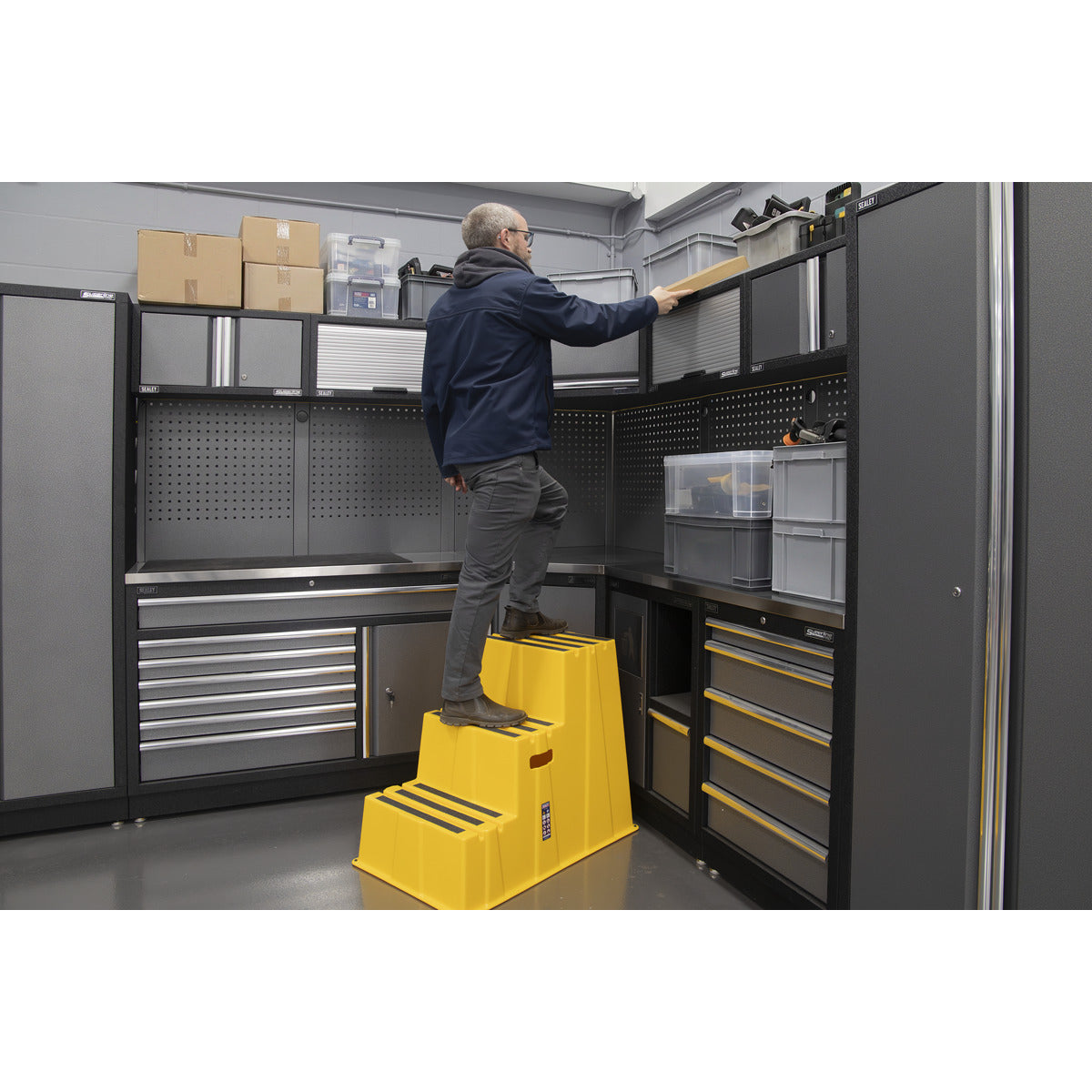 Sealey Heavy-Duty 3-Step Safety Steps with Anti-Slip Treads 150kg Capacity, Yellow - EN 14183 KS7