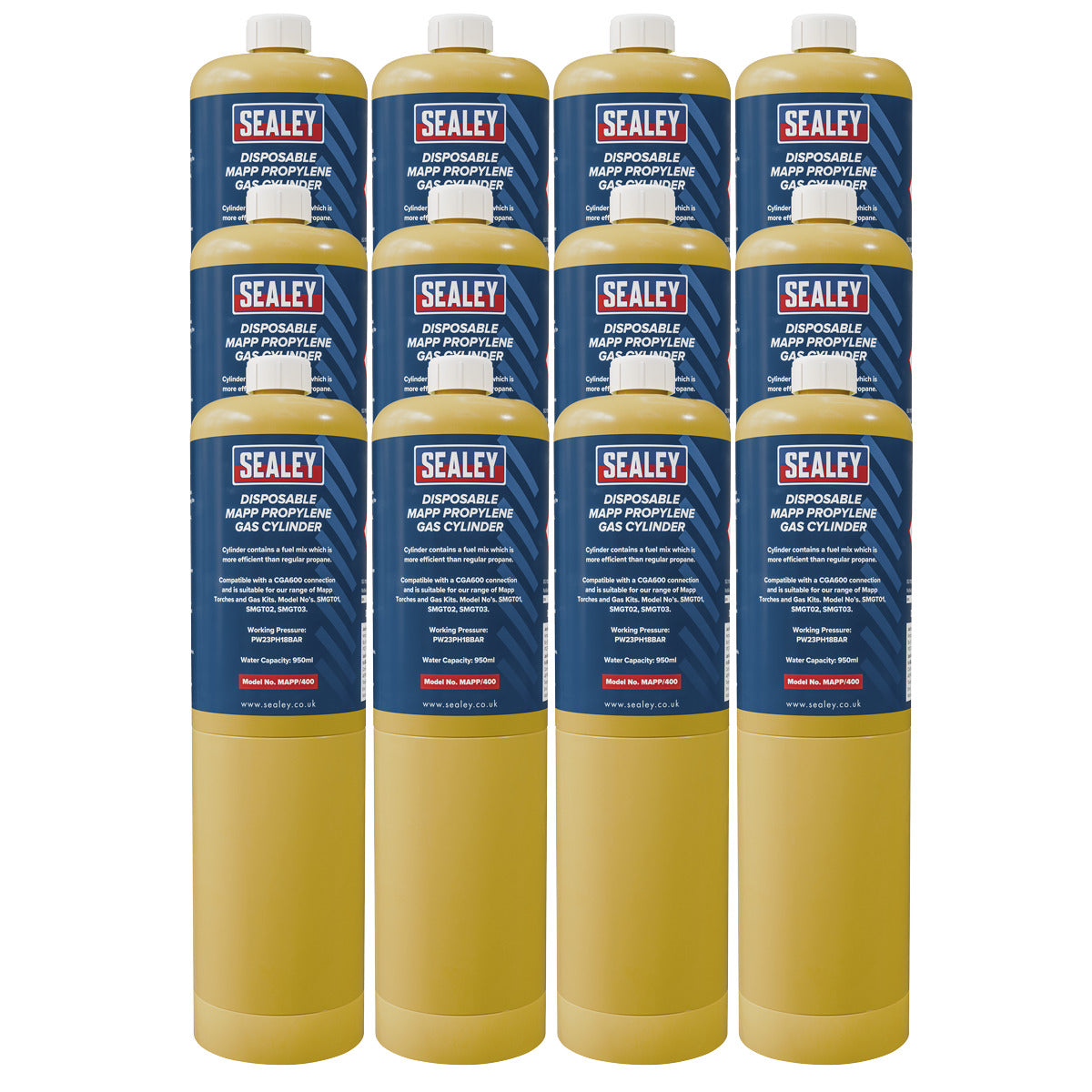 Sealey Disposable MAPP Propylene Gas Cylinder - Pack of 12 MAPP/40012
