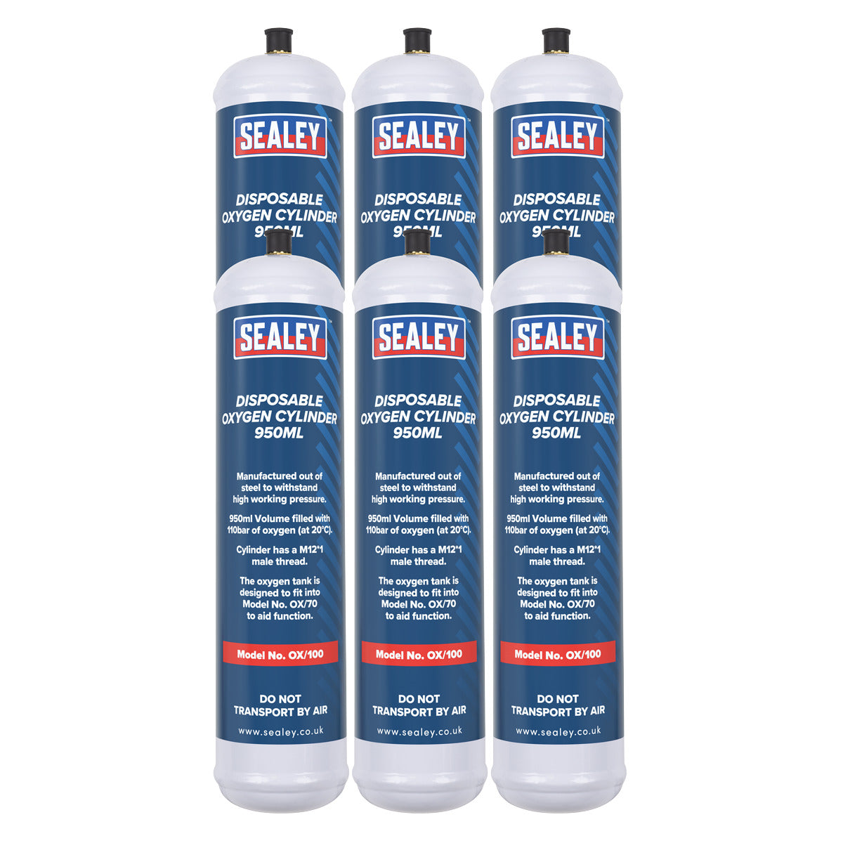Sealey Disposable Oxygen Cylinder 950ml - Pack of 6 OX/1006