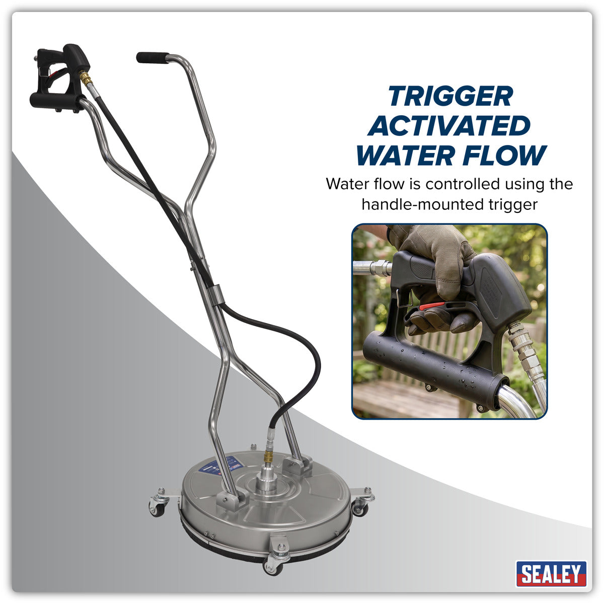 Sealey 18" Surface Cleaner with Dual Handle & Rotating Spray Bar - Stainless Steel PWAK18