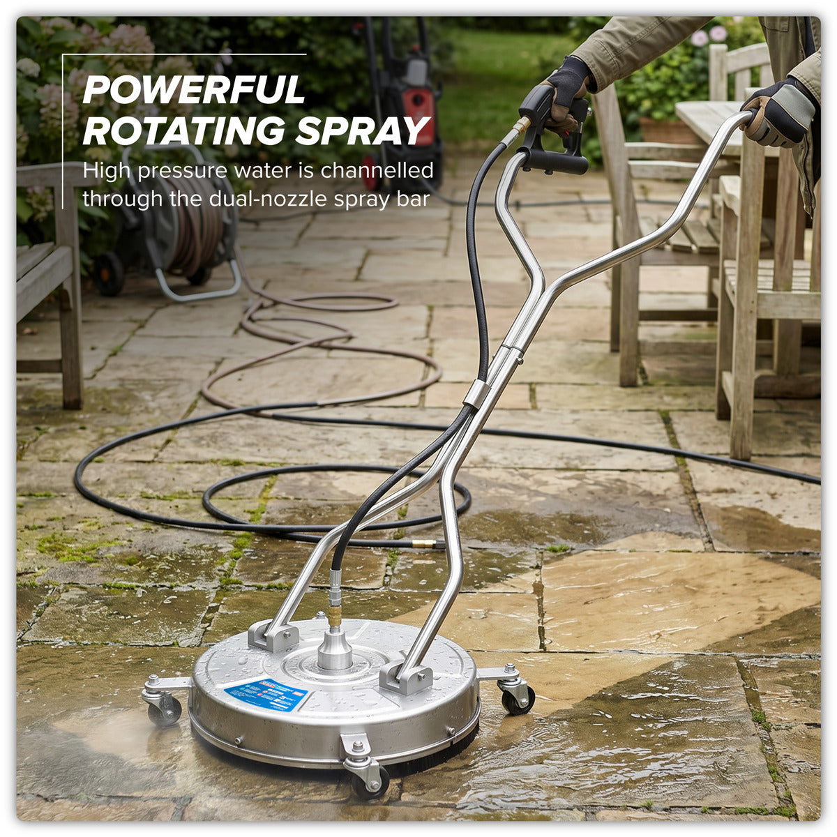 Sealey 18" Surface Cleaner with Dual Handle & Rotating Spray Bar - Stainless Steel PWAK18