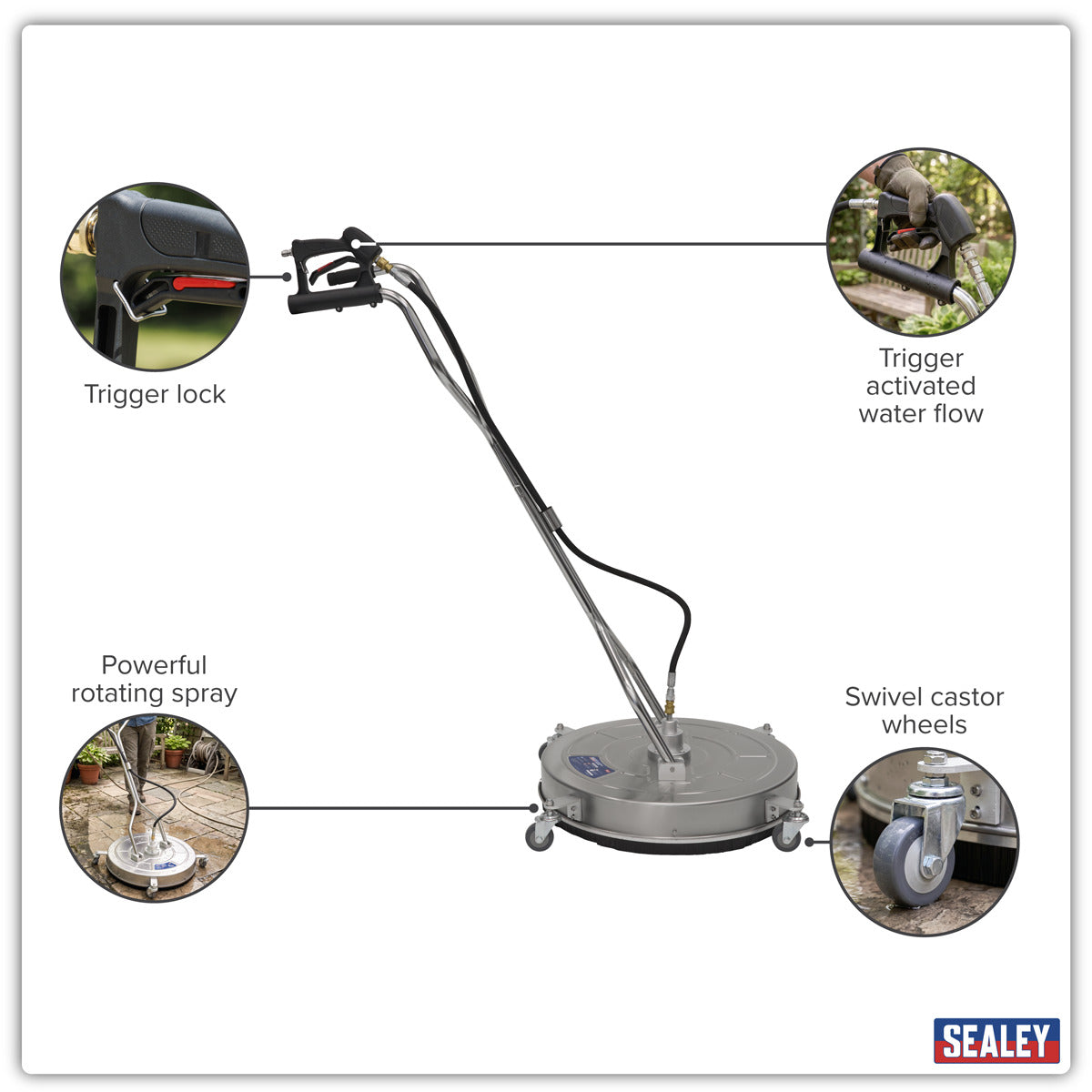 Sealey 24" Surface Cleaner with Dual Handle & Rotating Spray Bar - Stainless Steel PWAK24