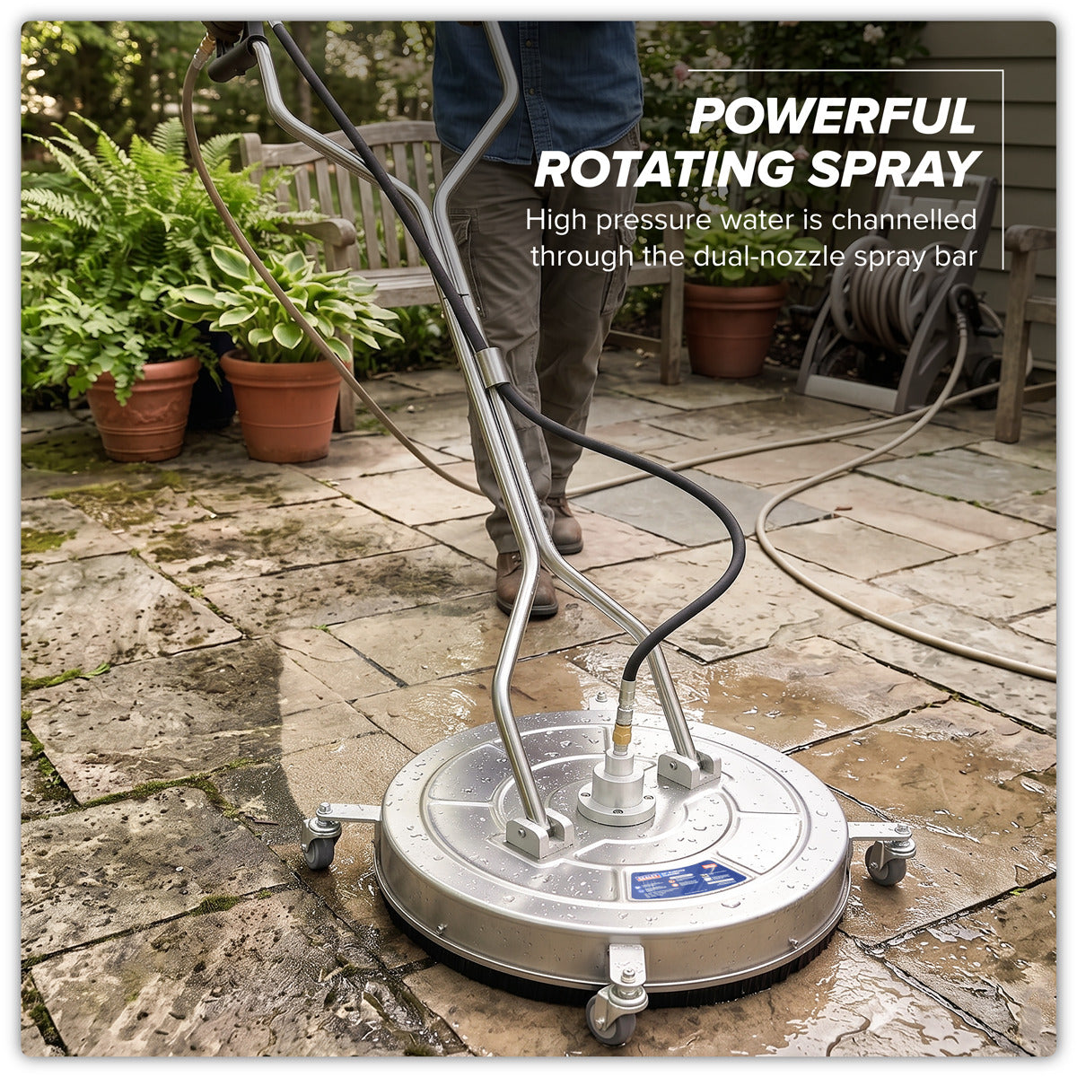 Sealey 24" Surface Cleaner with Dual Handle & Rotating Spray Bar - Stainless Steel PWAK24