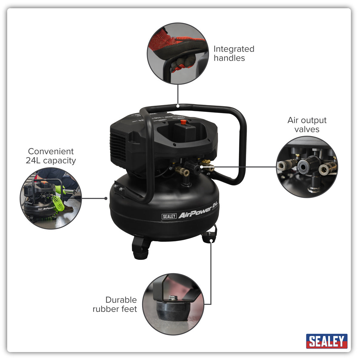 Sealey 24L Oil Free Belt Drive Vertical Compressor 2hp SAC24V