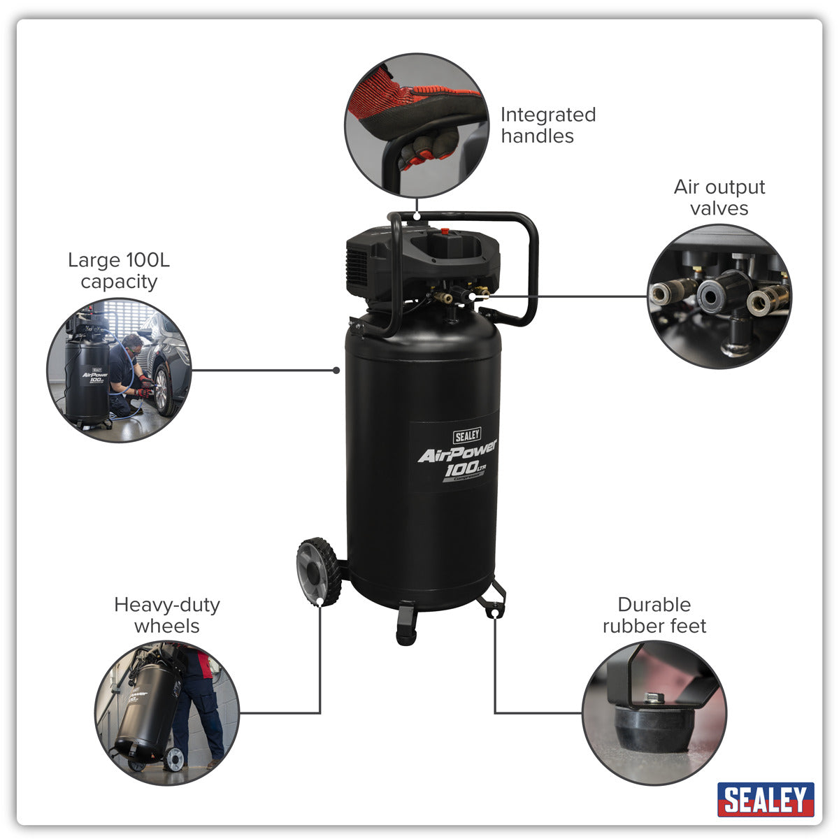 Sealey 100L Oil Free Belt Drive Vertical Compressor 2.5hp SAC100V