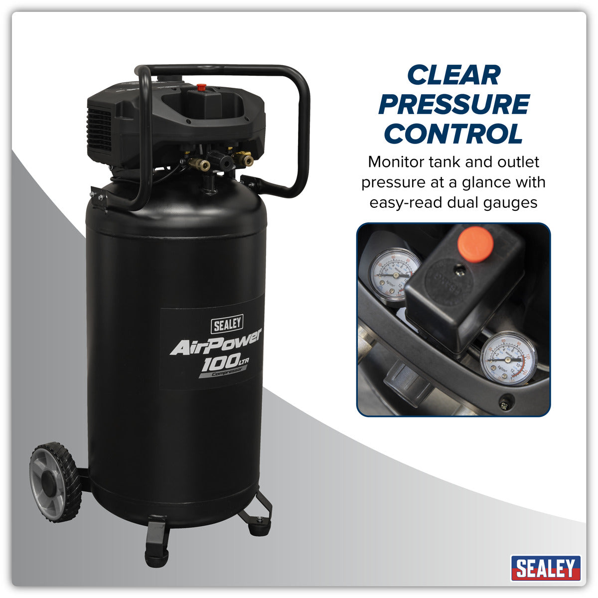 Sealey 100L Oil Free Belt Drive Vertical Compressor 2.5hp SAC100V