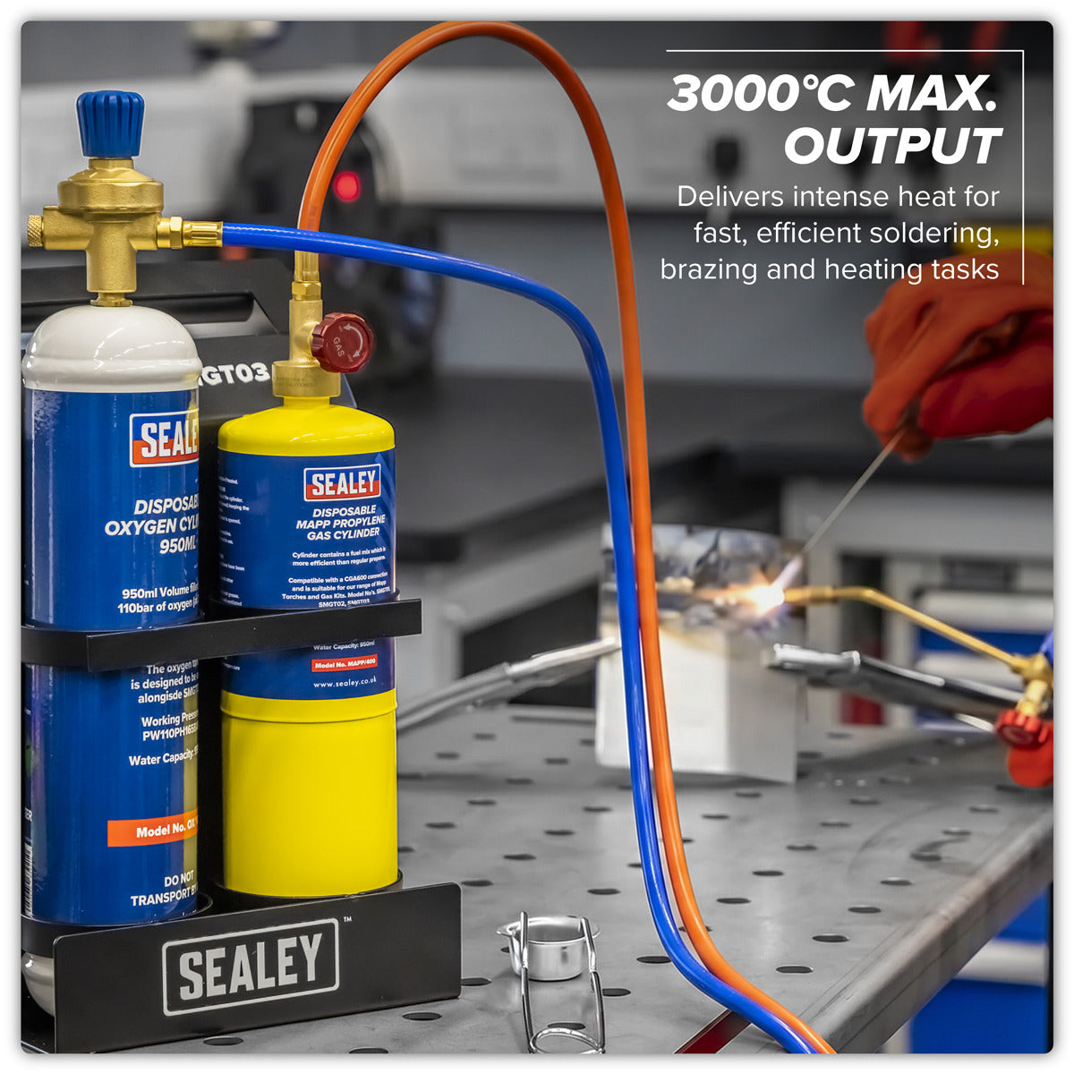 Sealey MAPP Gas & Oxygen Brazing Kit with 400g MAPP Cylinder & 950ml Oxygen Cylinder SMGKIT02