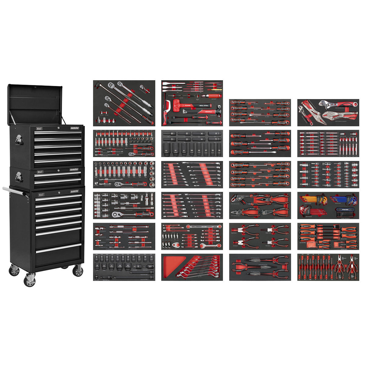 Superline PRO Tool Chest Combination 14 Drawer with 447pc Tool Kit - Black SPTCOMBO3B