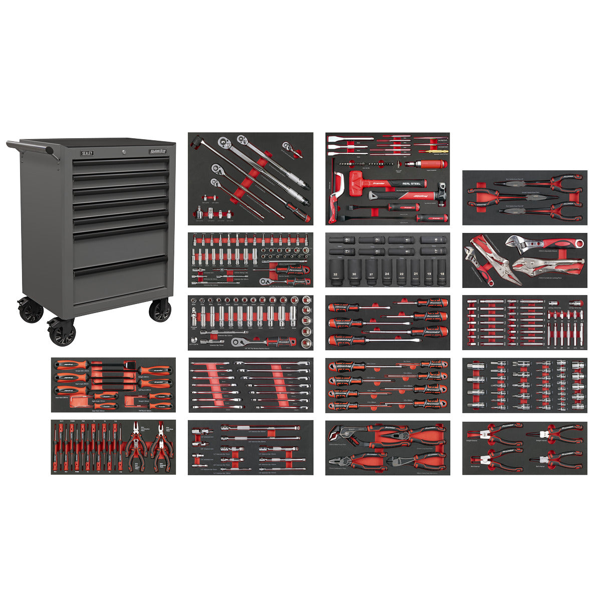 Superline PRO Rollcab 7 Drawer with 305pc Tool Kit - Grey SPTCOMBO4G