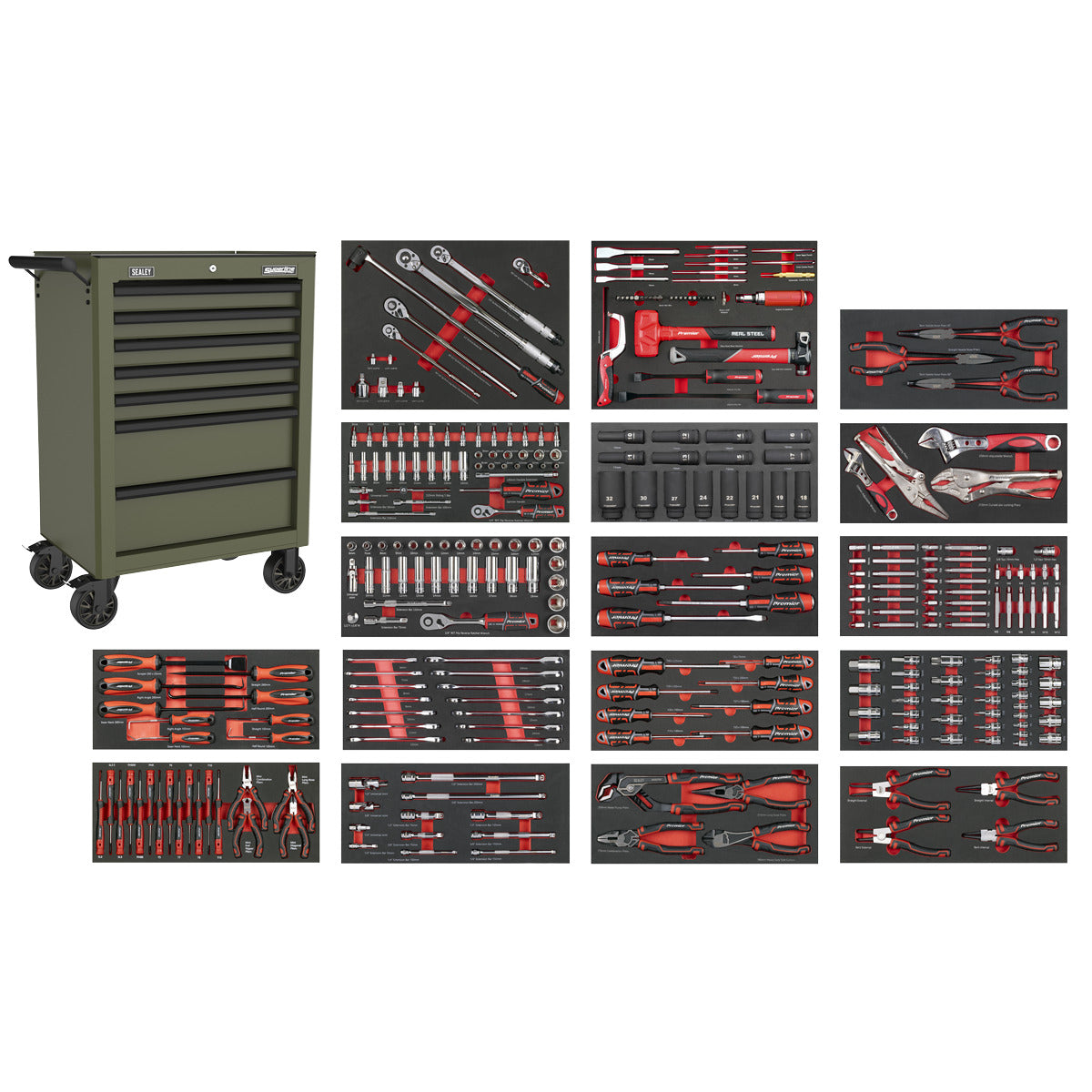 Superline PRO Rollcab 7 Drawer with 305pc Tool Kit - Khaki SPTCOMBO4K