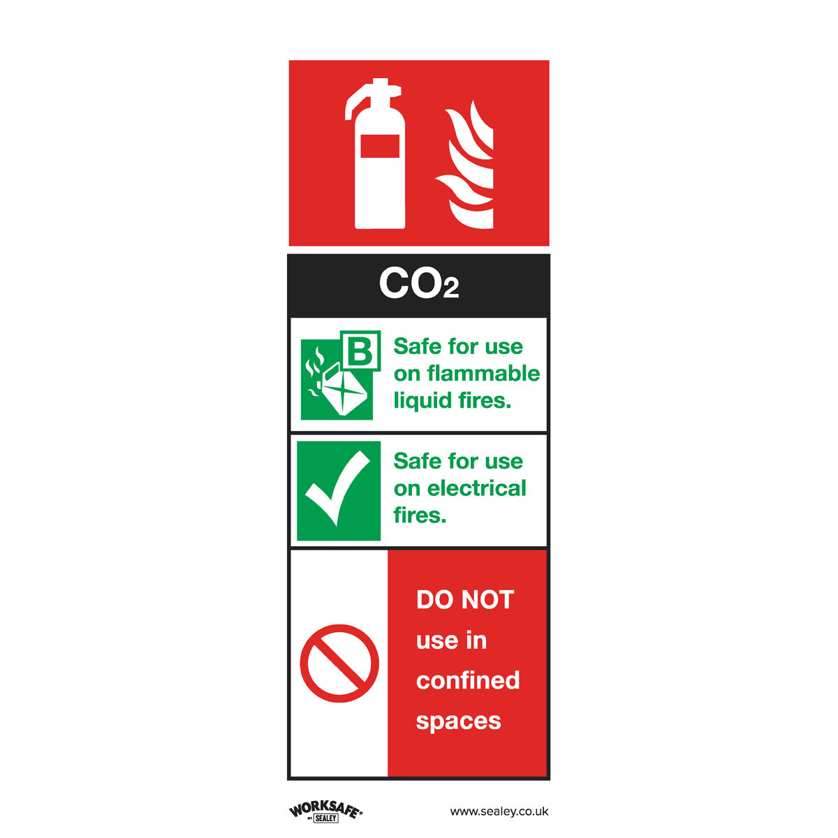Worksafe CO2 Fire Extinguisher Safety Sign, Self-Adhesive Vinyl - Pack of 10 SS21V10
