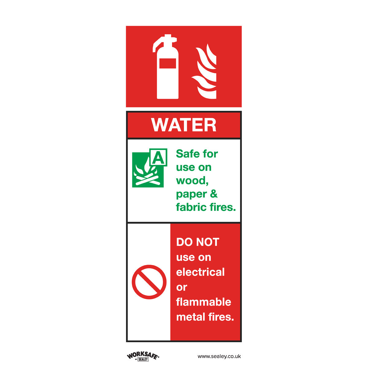 Worksafe Water Fire Extinguisher Safety Sign, Self-Adhesive Vinyl - Pack of 10 SS27V10