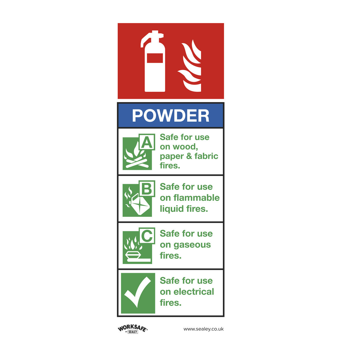 Worksafe Powder Fire Extinguisher Safety Sign, Self-Adhesive Vinyl - Pack of 10 SS52V10