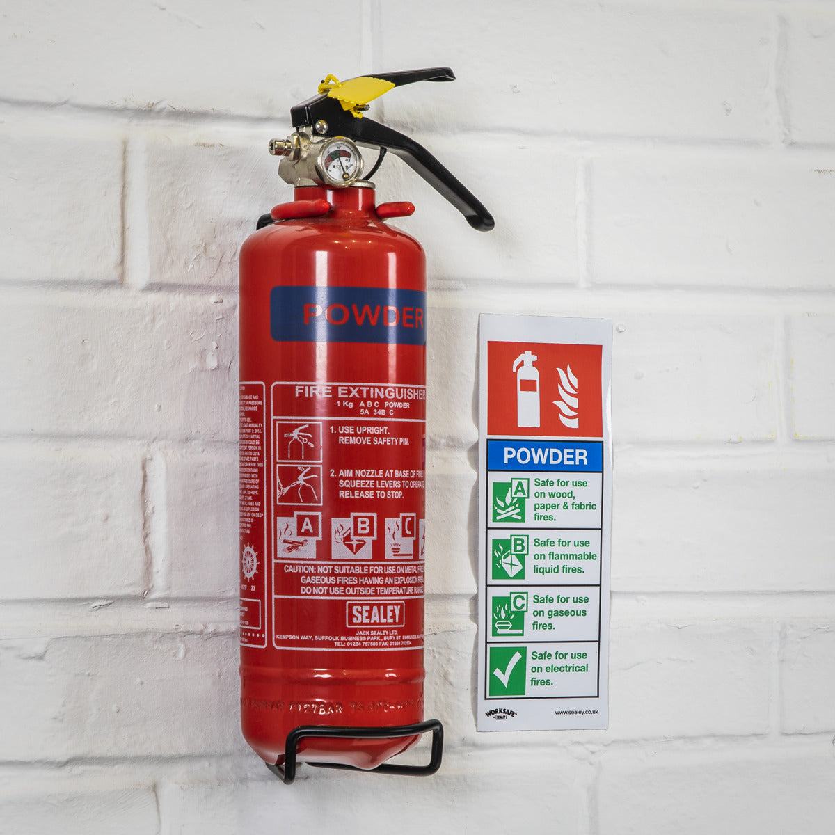 Worksafe Powder Fire Extinguisher Safety Sign, Self-Adhesive Vinyl - Pack of 10 SS52V10