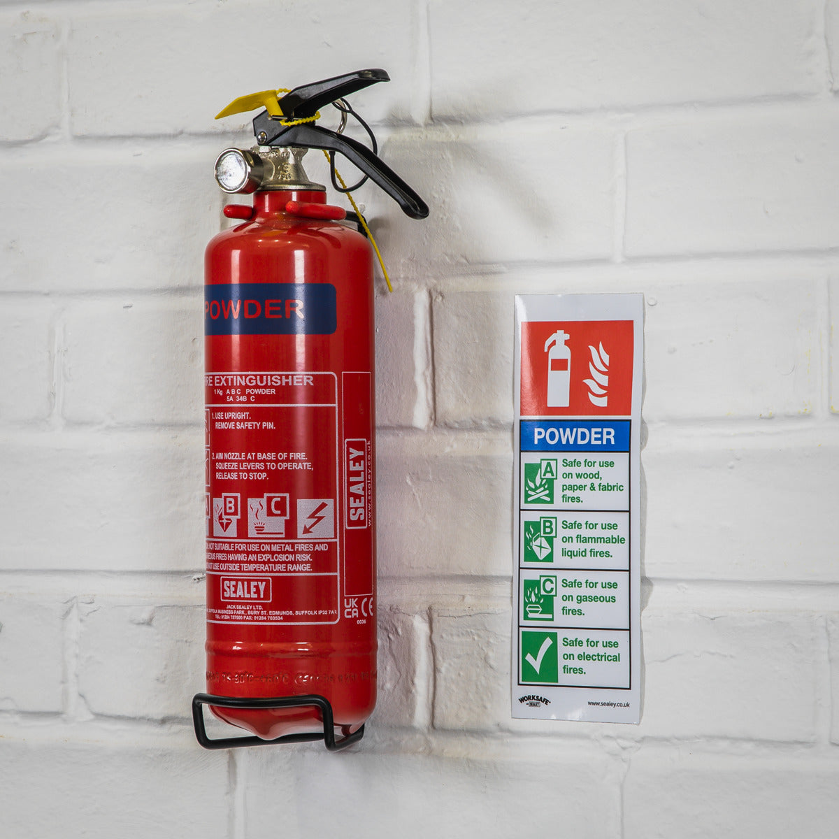 Worksafe Powder Fire Extinguisher Safety Sign, Self-Adhesive Vinyl - Pack of 10 SS52V10