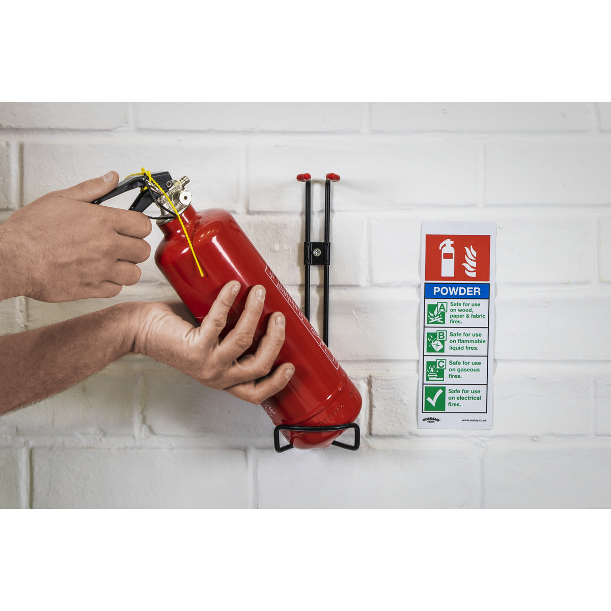 Worksafe Powder Fire Extinguisher Safety Sign, Self-Adhesive Vinyl - Pack of 10 SS52V10