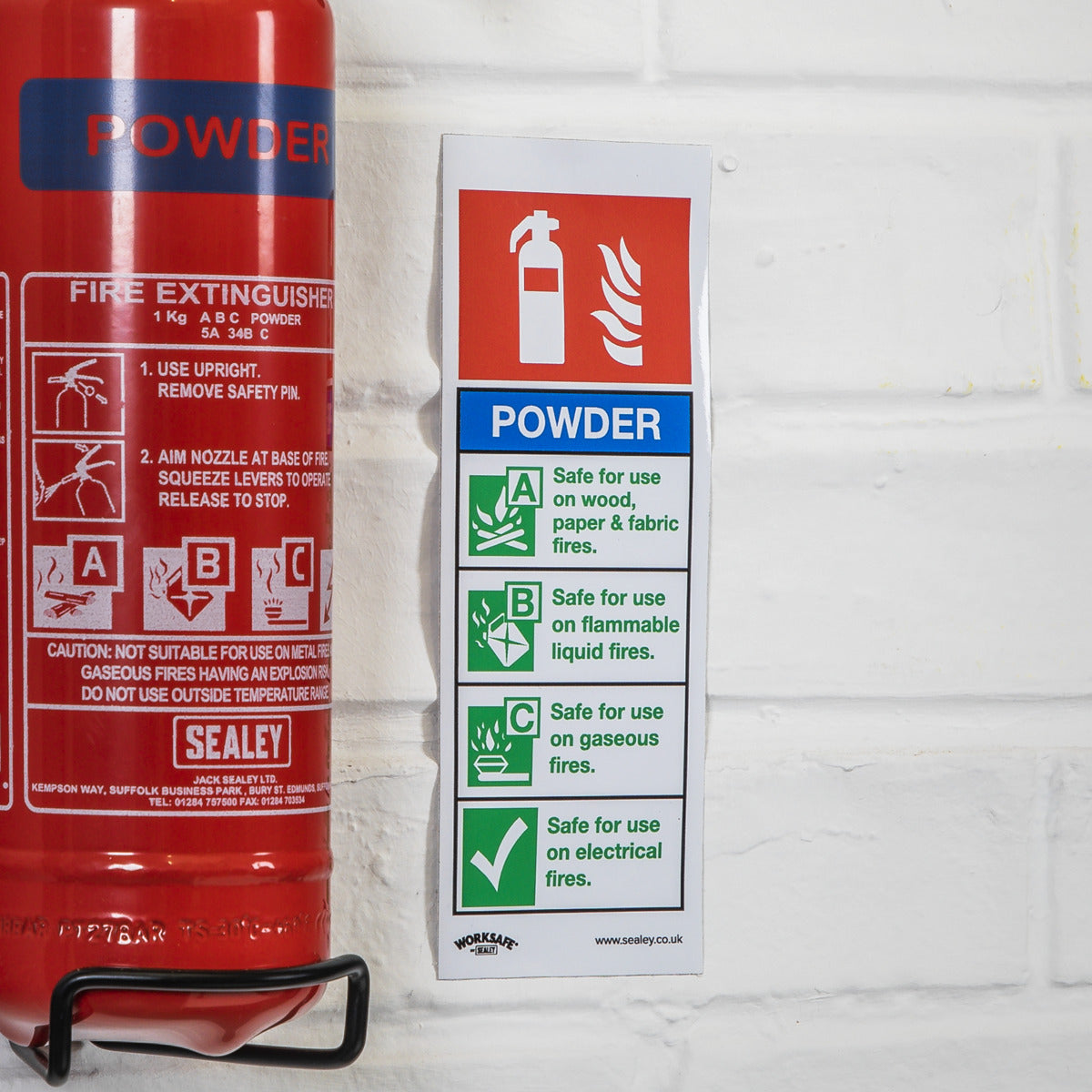 Worksafe Powder Fire Extinguisher Safety Sign, Self-Adhesive Vinyl - Pack of 10 SS52V10