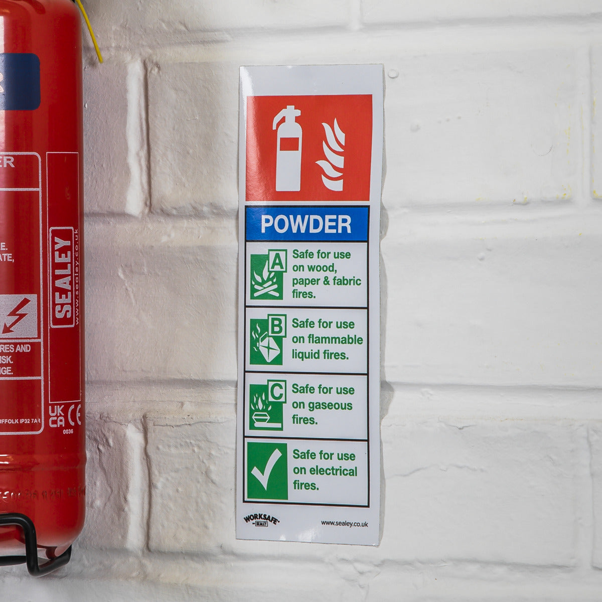 Worksafe Powder Fire Extinguisher Safety Sign, Self-Adhesive Vinyl - Pack of 10 SS52V10
