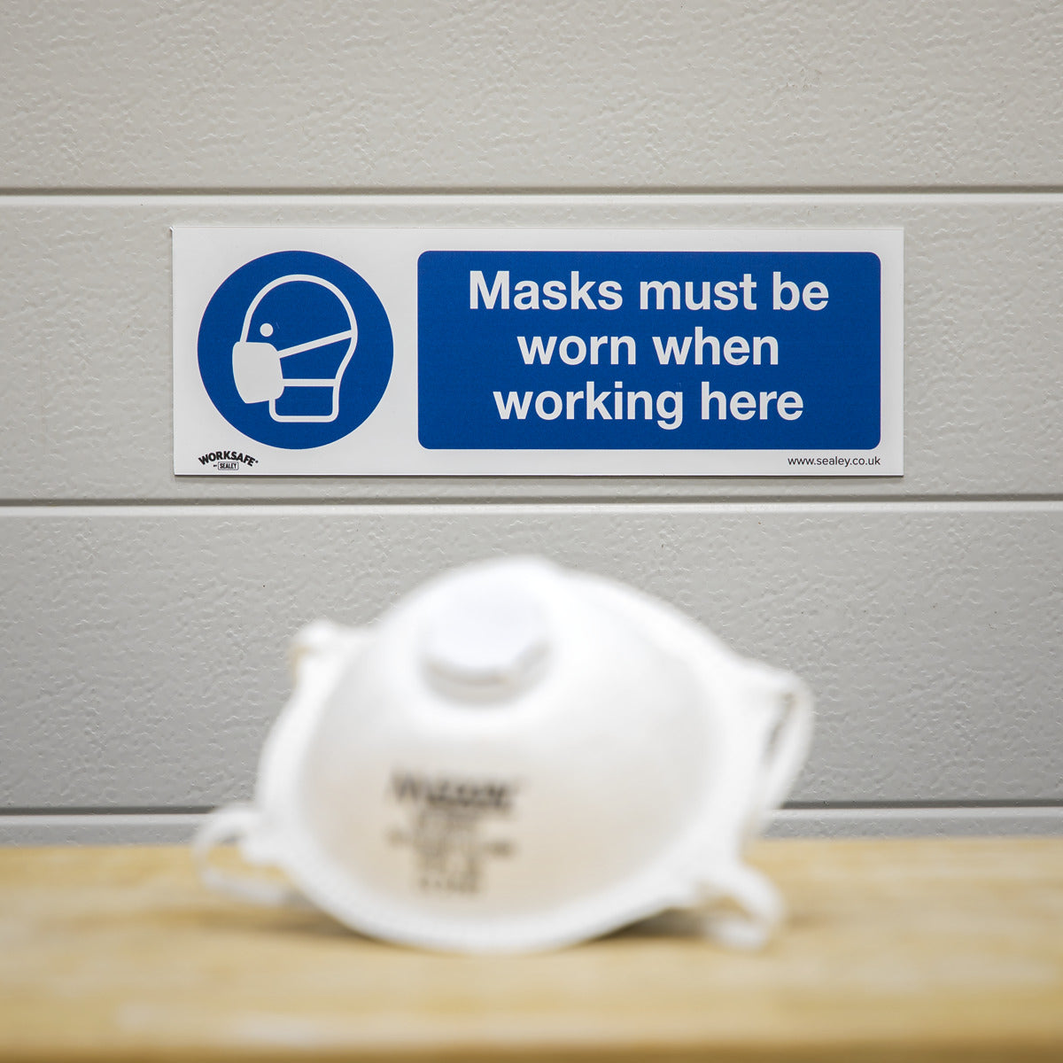 Worksafe Masks Must Be Worn Safety Sign, Self-Adhesive Vinyl - Pack of 10 SS57V10