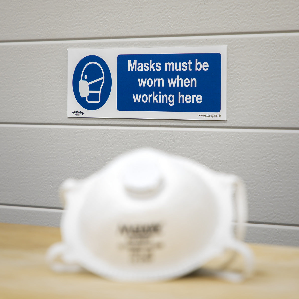 Worksafe Masks Must Be Worn Safety Sign, Self-Adhesive Vinyl - Pack of 10 SS57V10