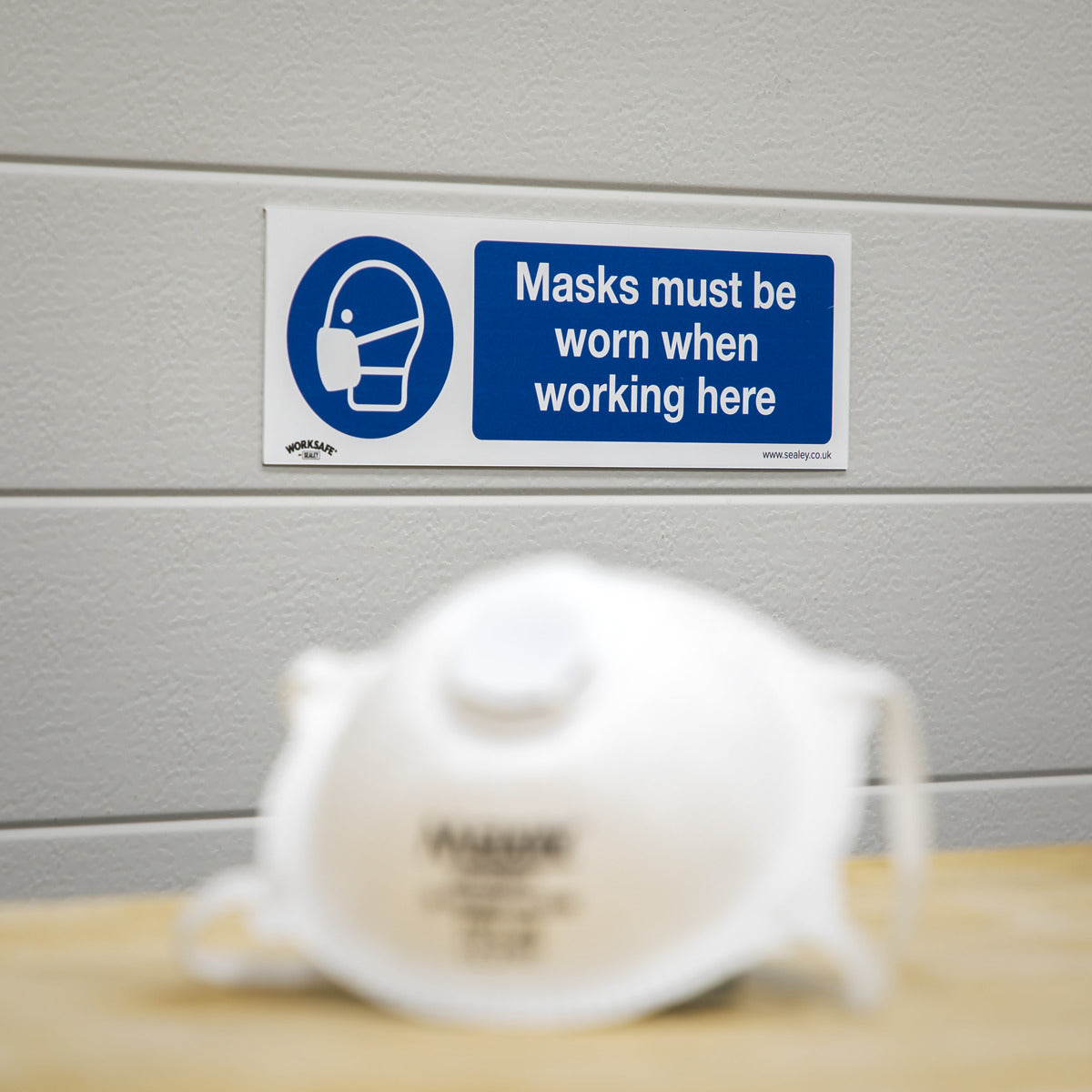Worksafe Masks Must Be Worn Safety Sign, Self-Adhesive Vinyl - Pack of 10 SS57V10