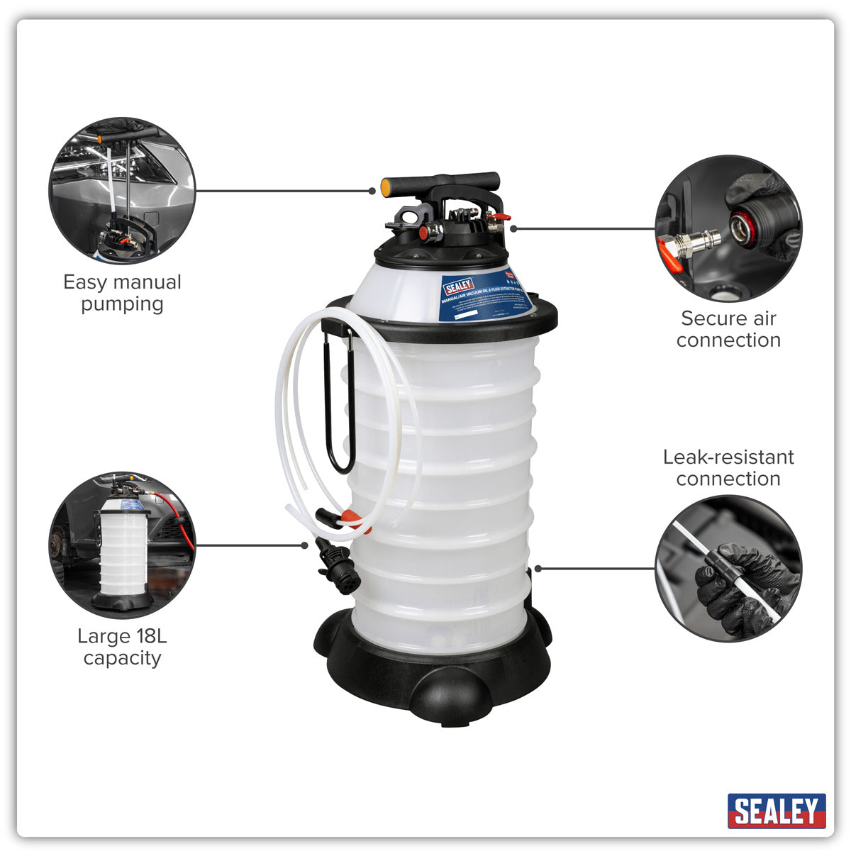 Sealey Manual/Air Vacuum Oil & Fluid Extractor Pump 18L TP6909