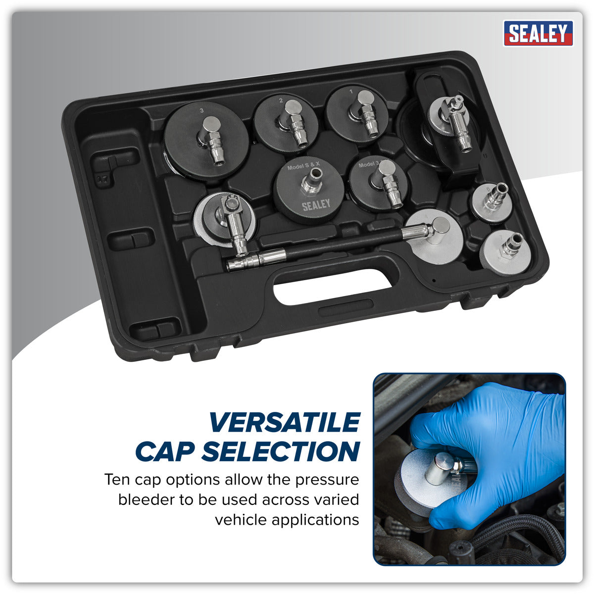 Sealey Brake & Clutch Pressure Bleeder Cap Set 10pc VS0204D