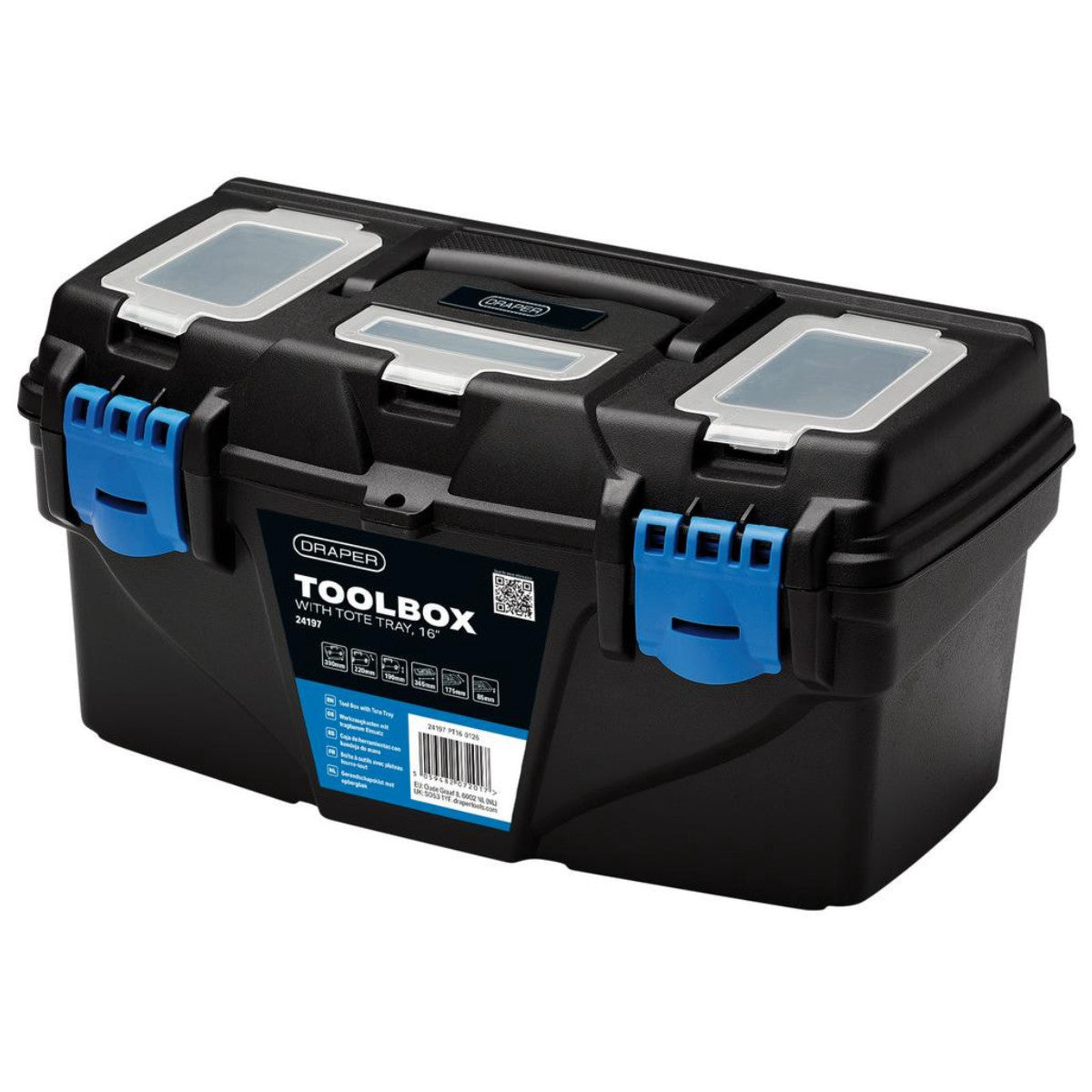 Draper Plastic Toolbox with Tote Tray, 16" 24197