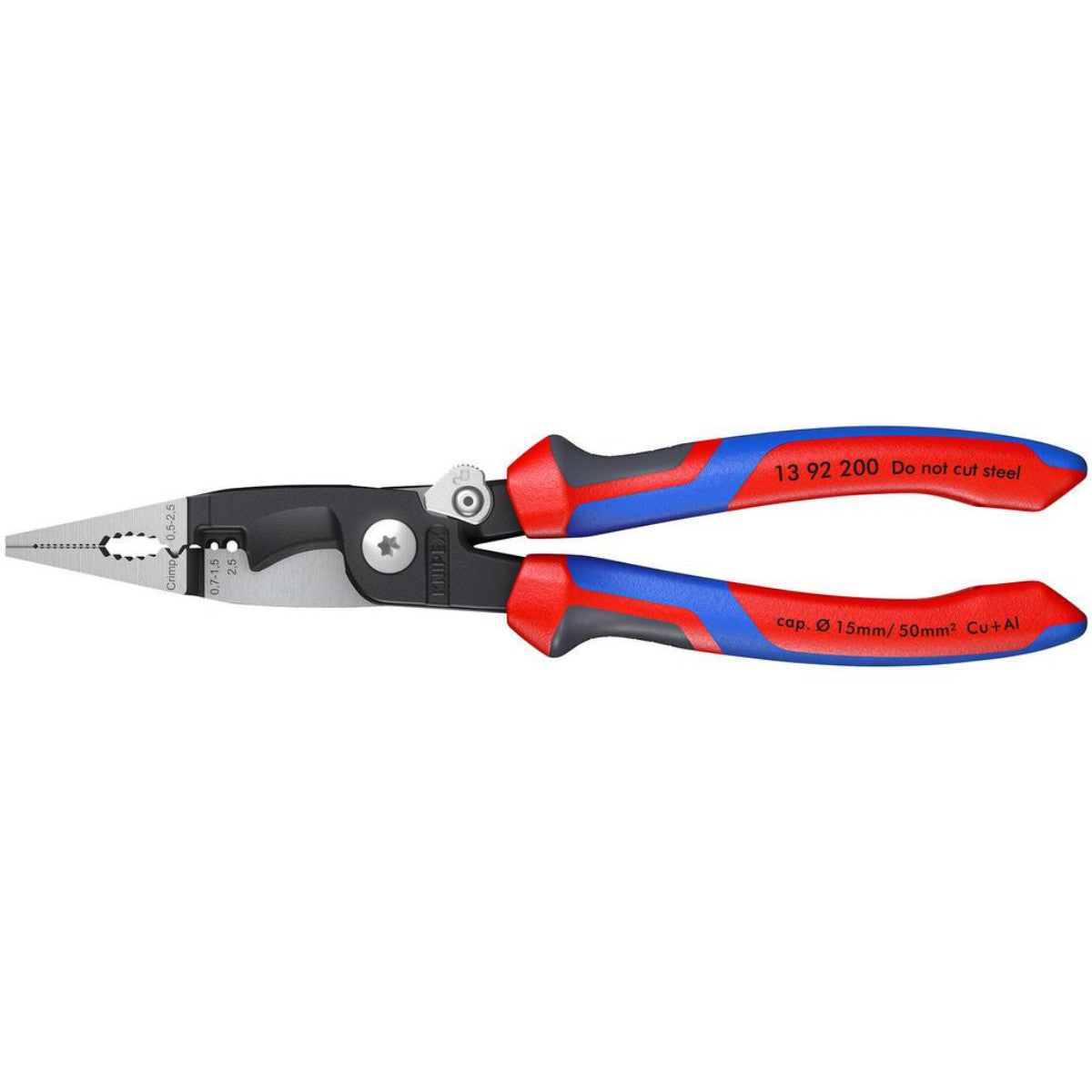 Knipex 13 92 200 Pliers for Electrical Installation with multi-component grips black atramentized, 200mm 24376