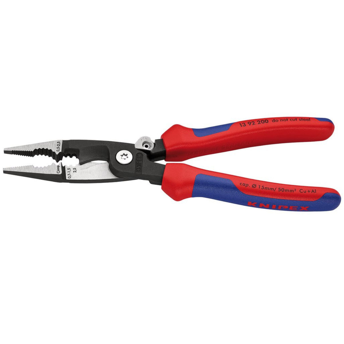 Knipex 13 92 200 Pliers for Electrical Installation with multi-component grips black atramentized, 200mm 24376