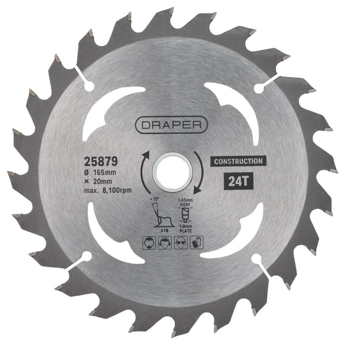 Draper TCT Cordless Construction Circular Saw Blade for Wood & Composites, 165 x 20mm, 24T 25879