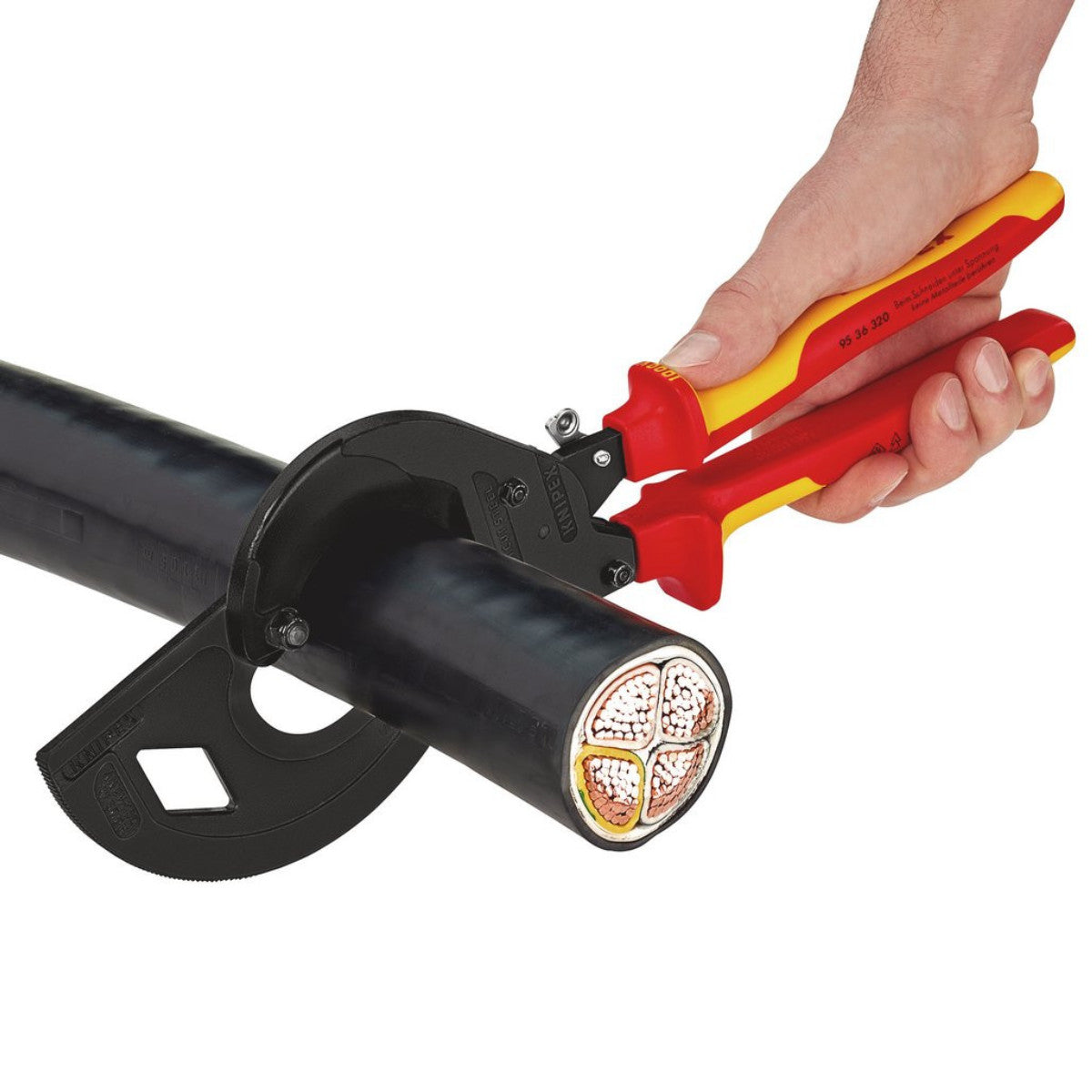 Knipex 95 36 320 Cable Cutter (ratchet principle, 3-stage) insulated with multi-component grips, VDE-tested black atramentized, 320mm 25881