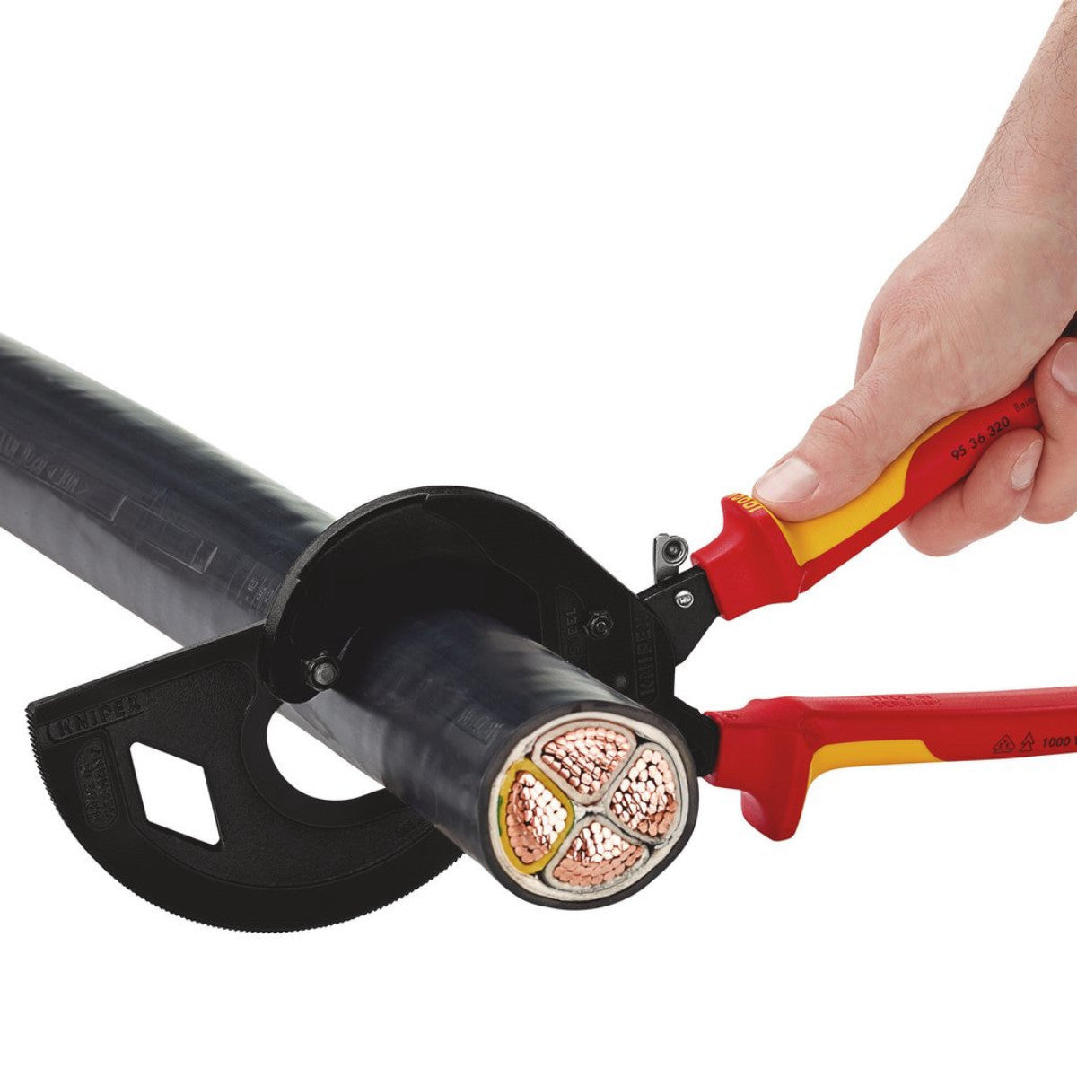Knipex 95 36 320 Cable Cutter (ratchet principle, 3-stage) insulated with multi-component grips, VDE-tested black atramentized, 320mm 25881
