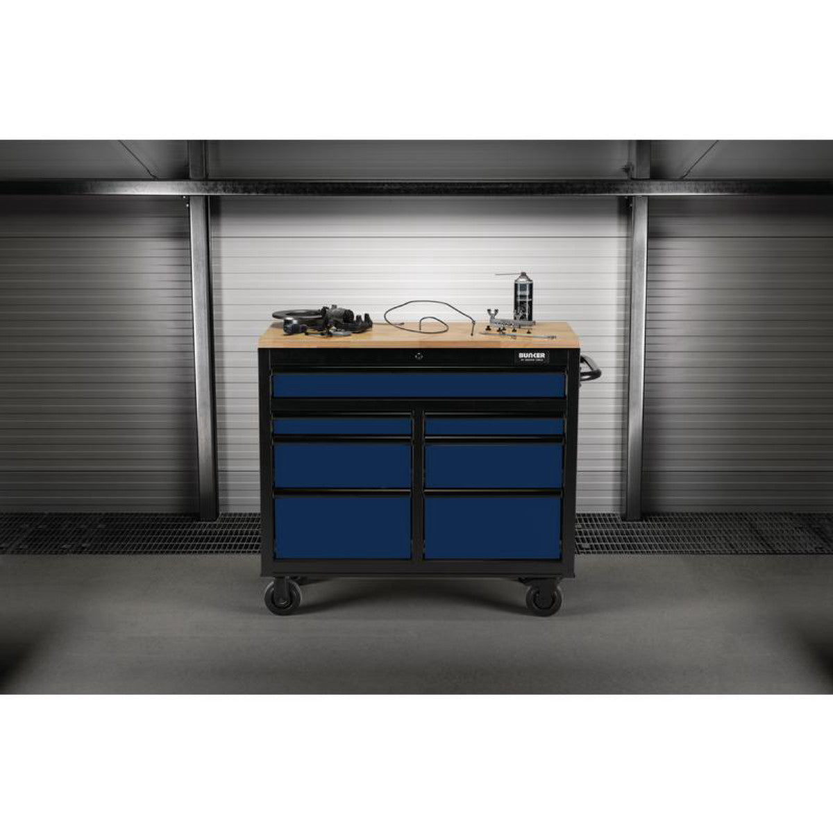 Bunker 7 Drawer Workbench Roller Tool Cabinet, 41", Blue 27210