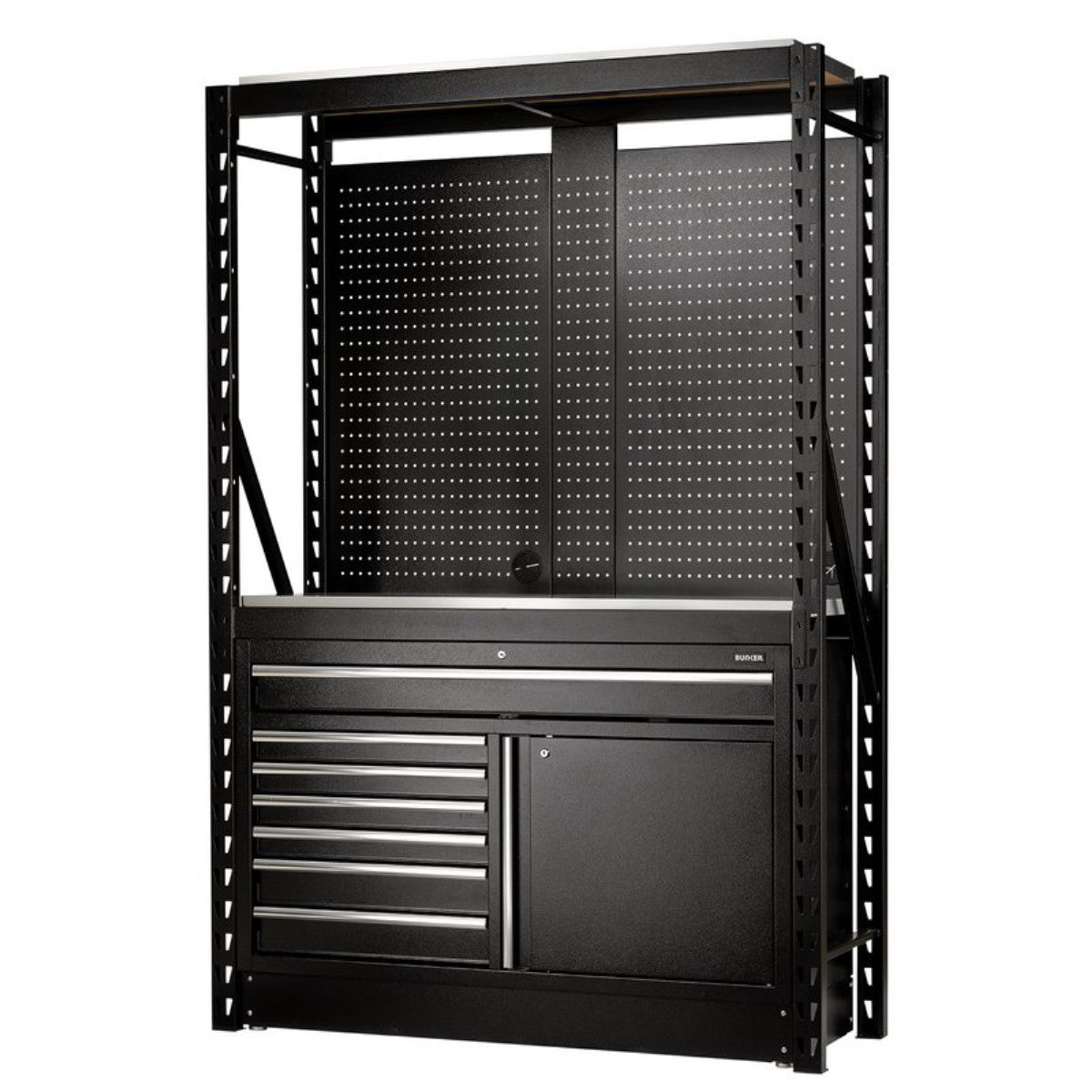 Bunker 14 Piece Modular Storage Combo 2 Tier Racking with Stainless Steel Shelving, Pegboards and Floor Cabinet, 1500mm 28075